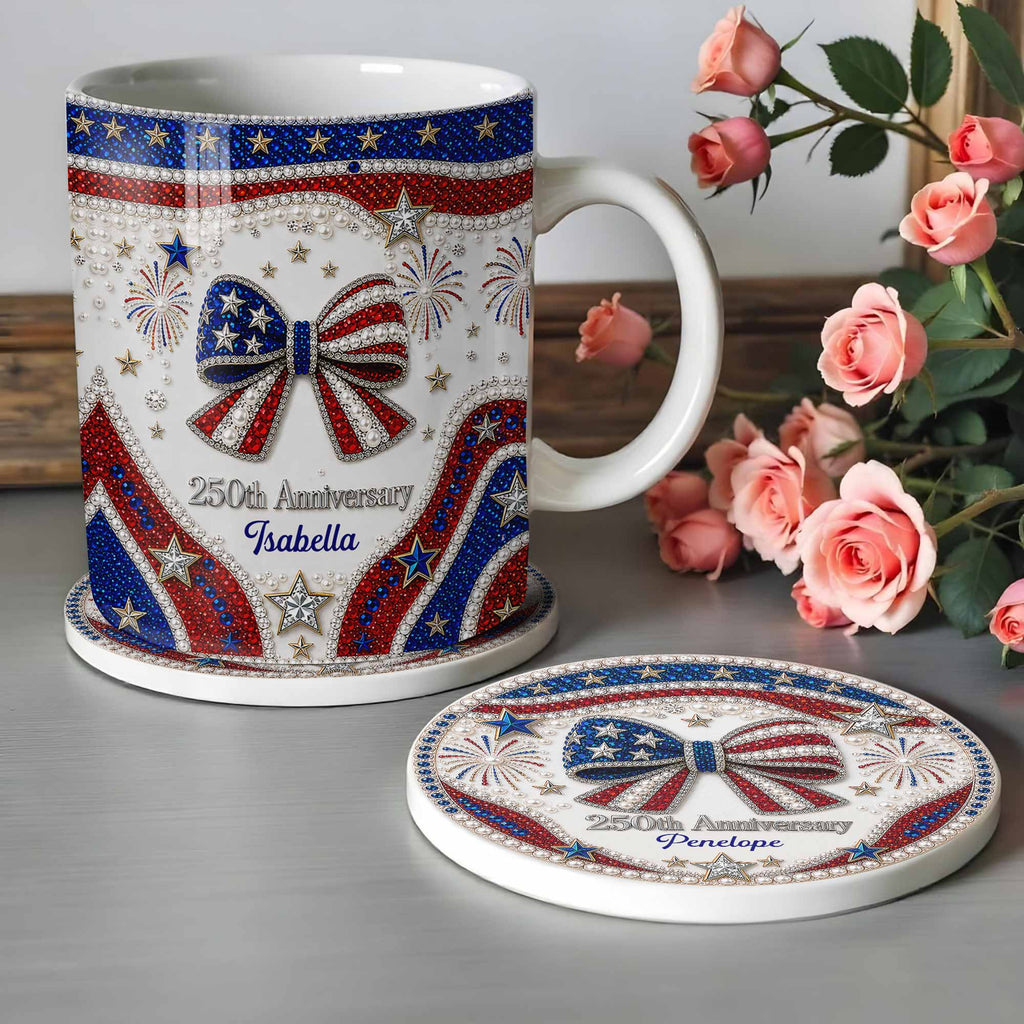 Personalized 250th Anniversary Ceramic Coaster Custom Name Gift for Family Ceramic Coaster GradoCreations