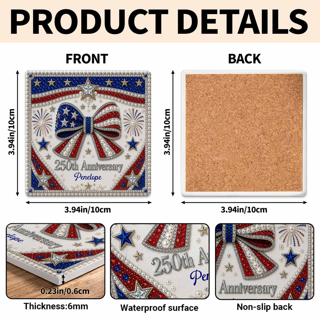 Personalized American Flag Ceramic Coaster Unique Gift Square Ceramic Coaster GradoCreations