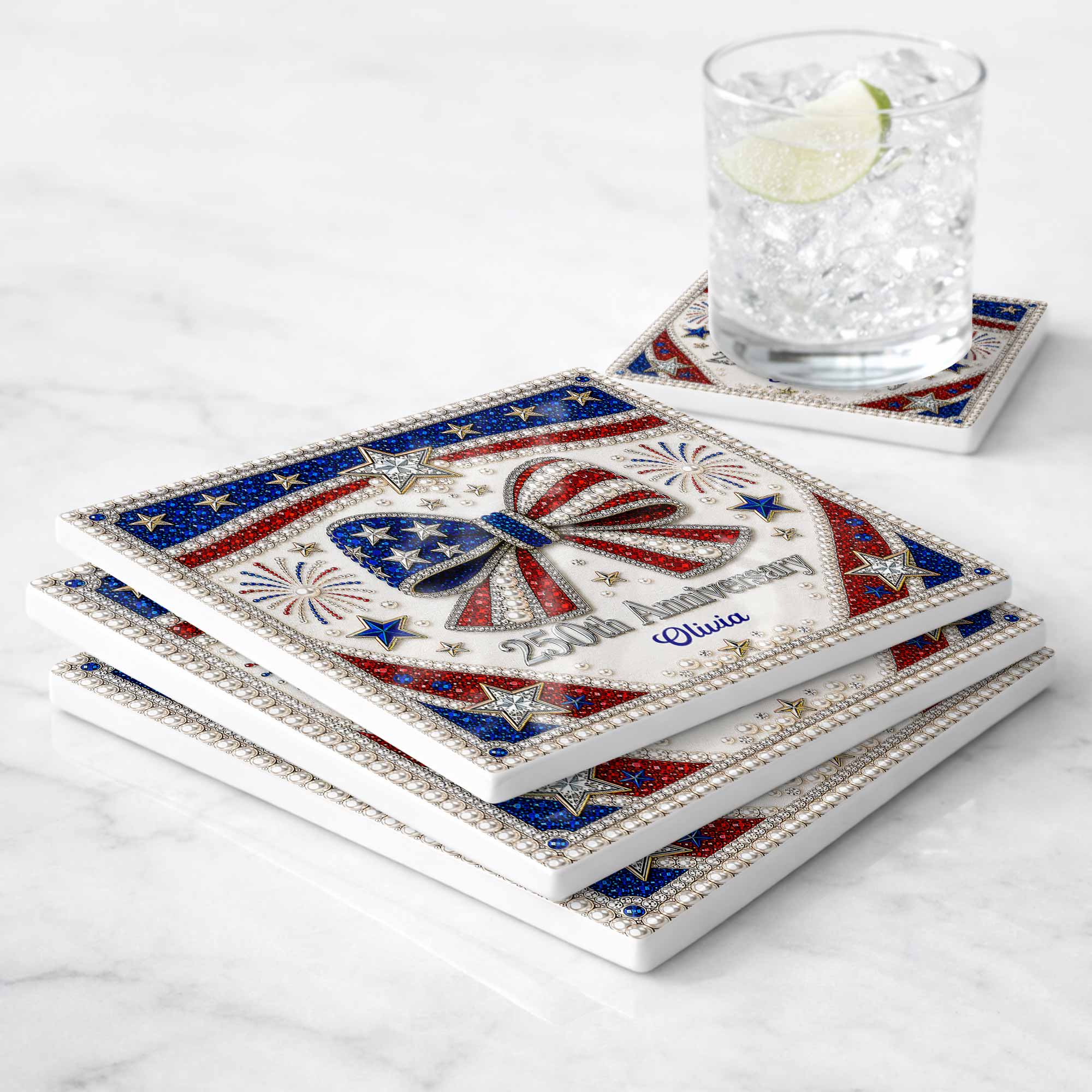 Personalized American Flag Ceramic Coaster Unique Gift Square Ceramic Coaster GradoCreations