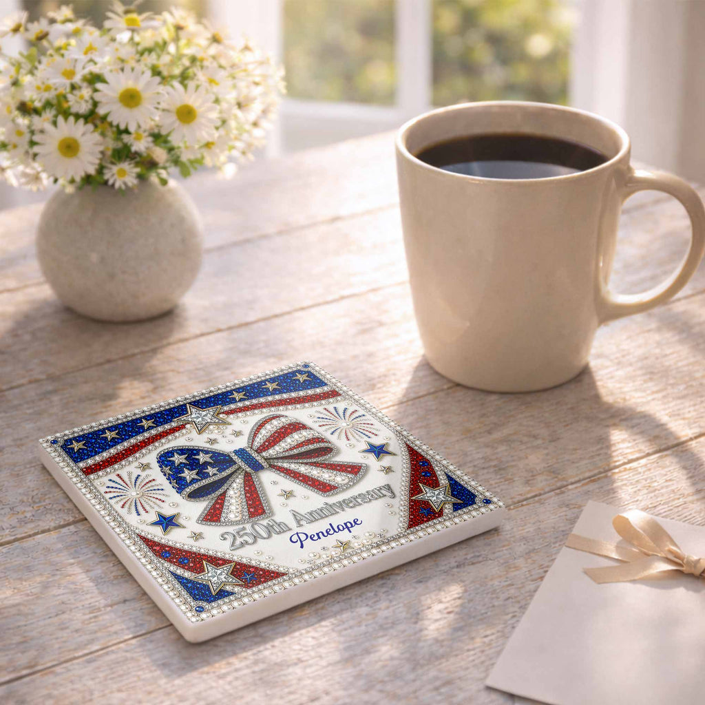 Personalized American Flag Ceramic Coaster Unique Gift Square Ceramic Coaster GradoCreations