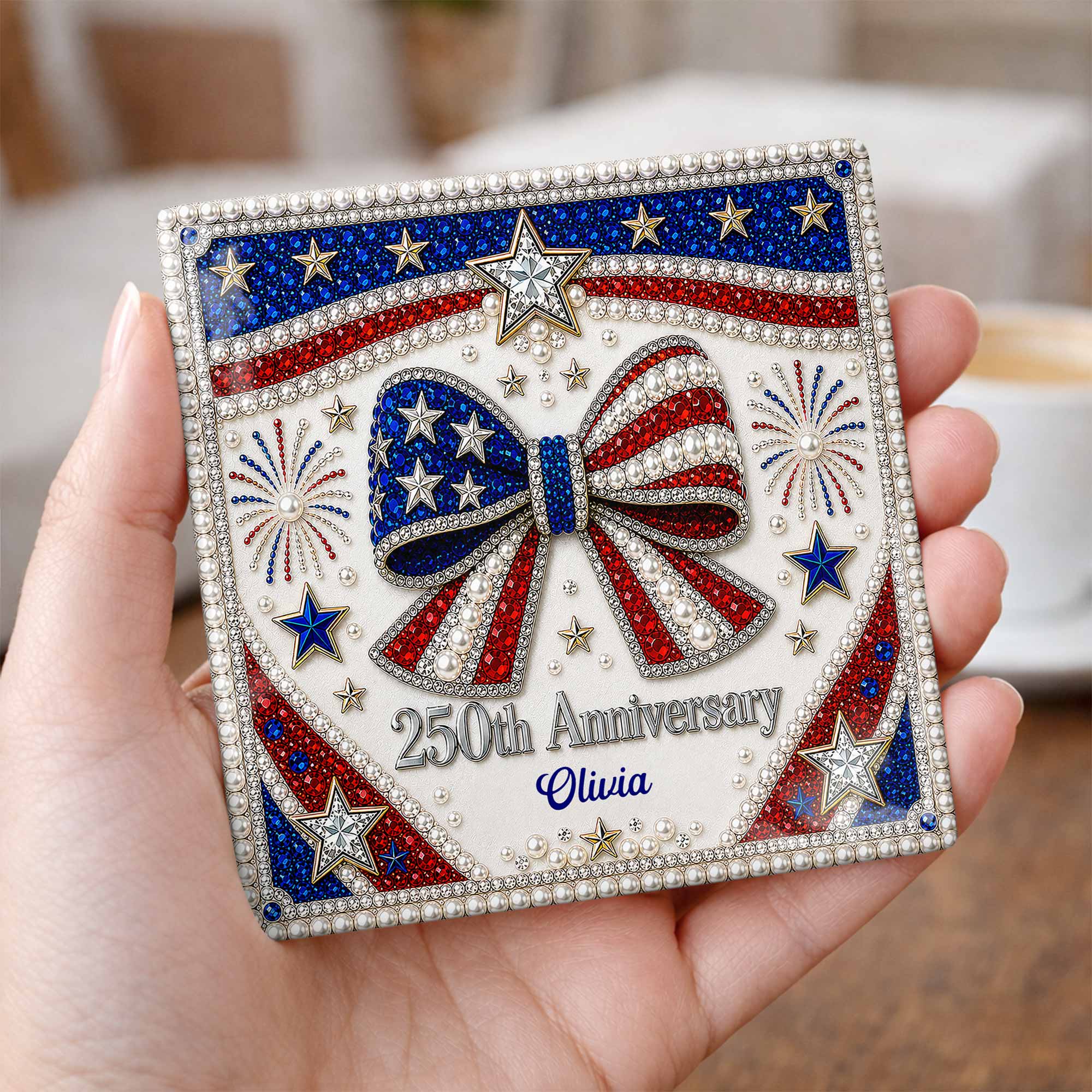 Personalized American Flag Ceramic Coaster Unique Gift Square Ceramic Coaster GradoCreations