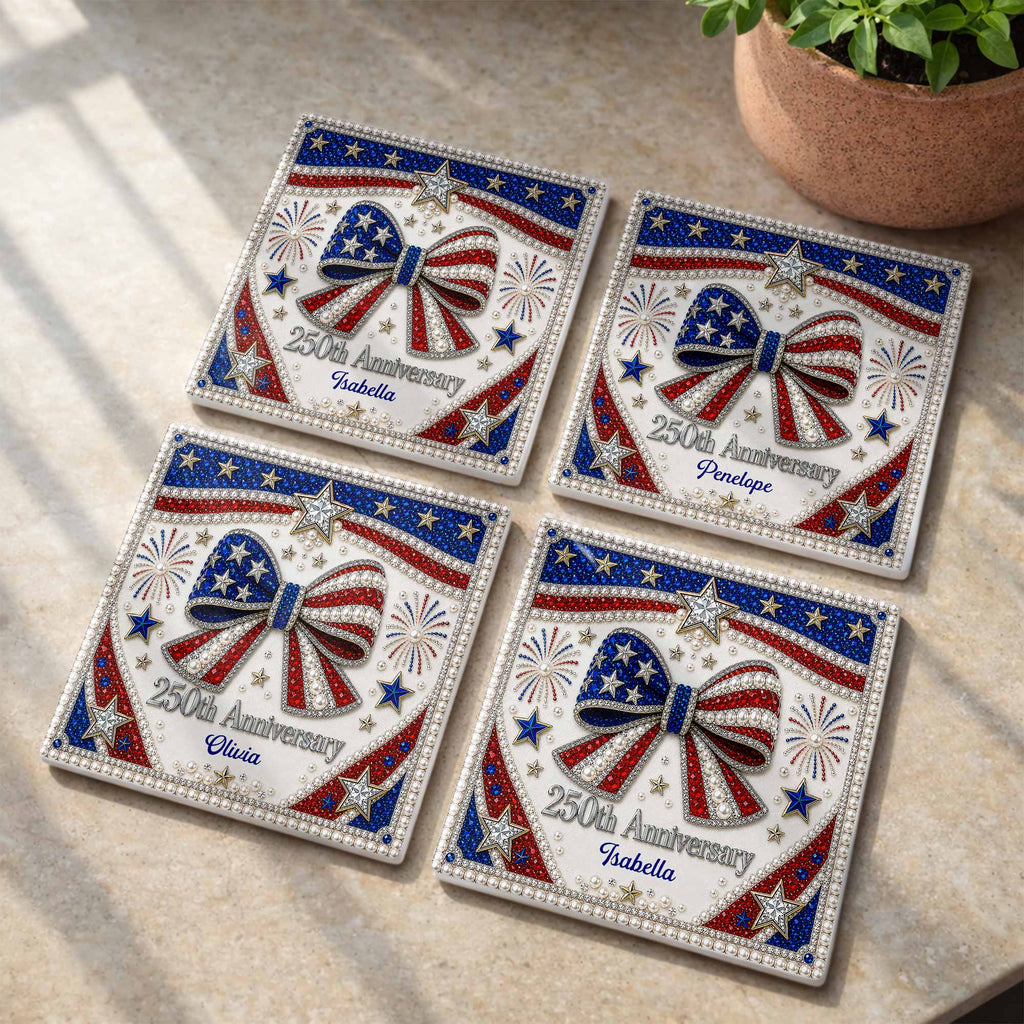 Personalized American Flag Ceramic Coaster Unique Gift Square Ceramic Coaster GradoCreations