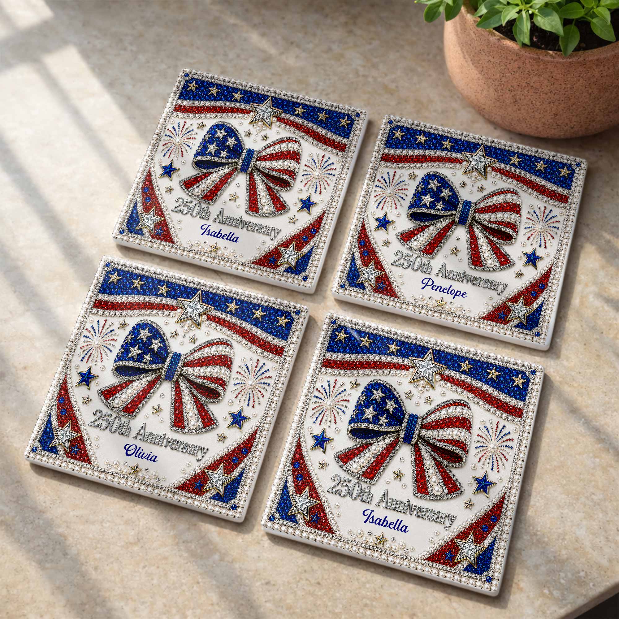 Personalized American Flag Ceramic Coaster Unique Gift Square Ceramic Coaster GradoCreations