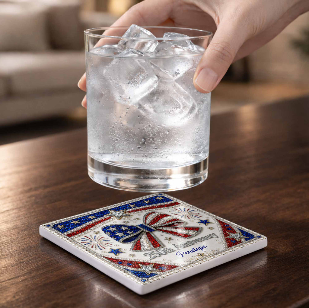 Personalized American Flag Ceramic Coaster Unique Gift Square Ceramic Coaster GradoCreations