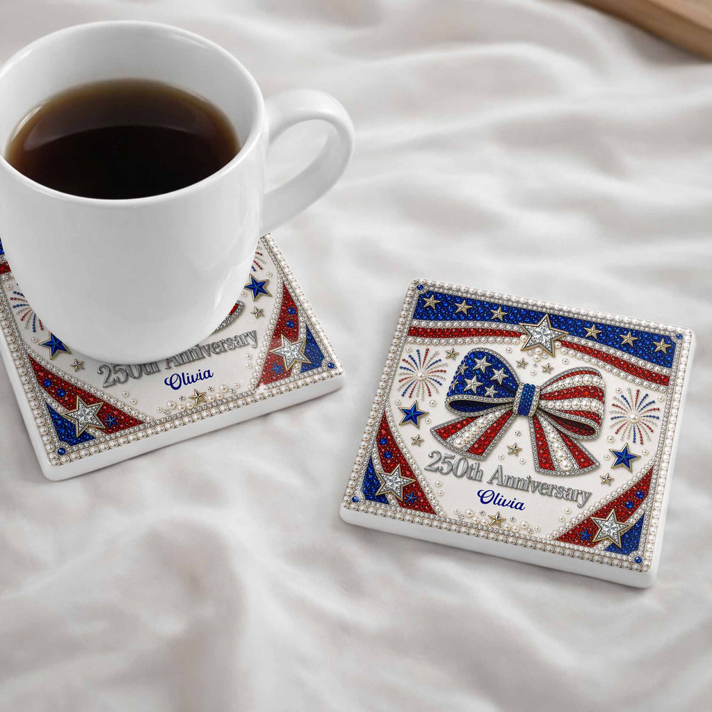 Personalized American Flag Ceramic Coaster Unique Gift Square Ceramic Coaster GradoCreations