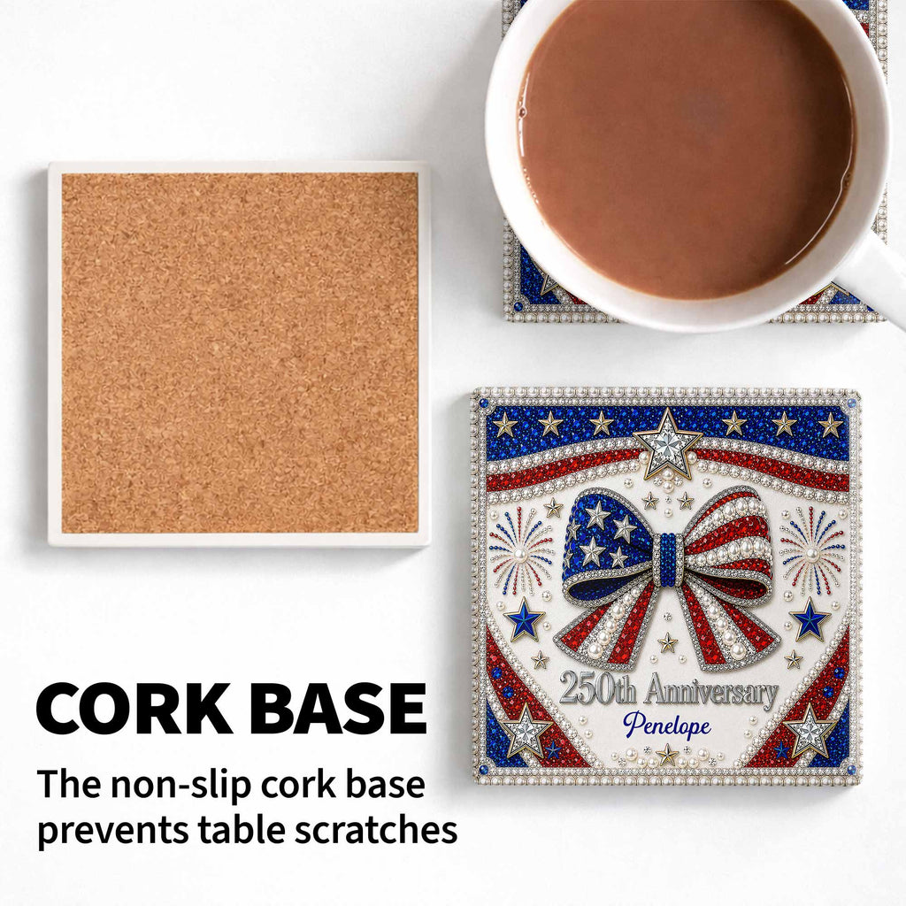 Personalized American Flag Ceramic Coaster Unique Gift Square Ceramic Coaster GradoCreations