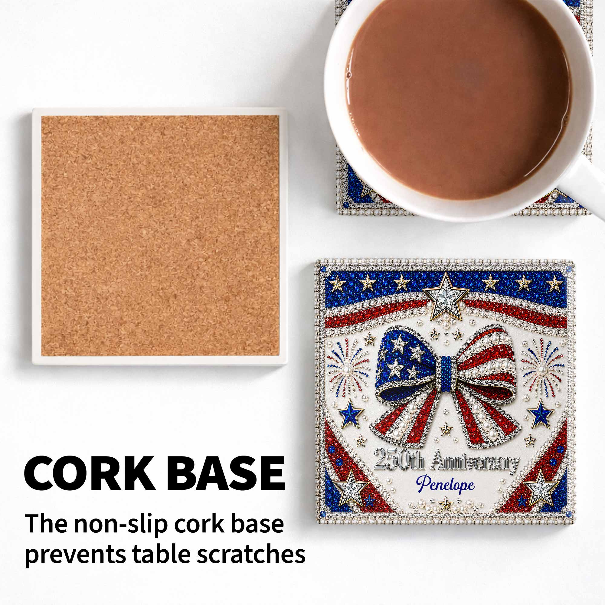 Personalized American Flag Ceramic Coaster Unique Gift Square Ceramic Coaster GradoCreations