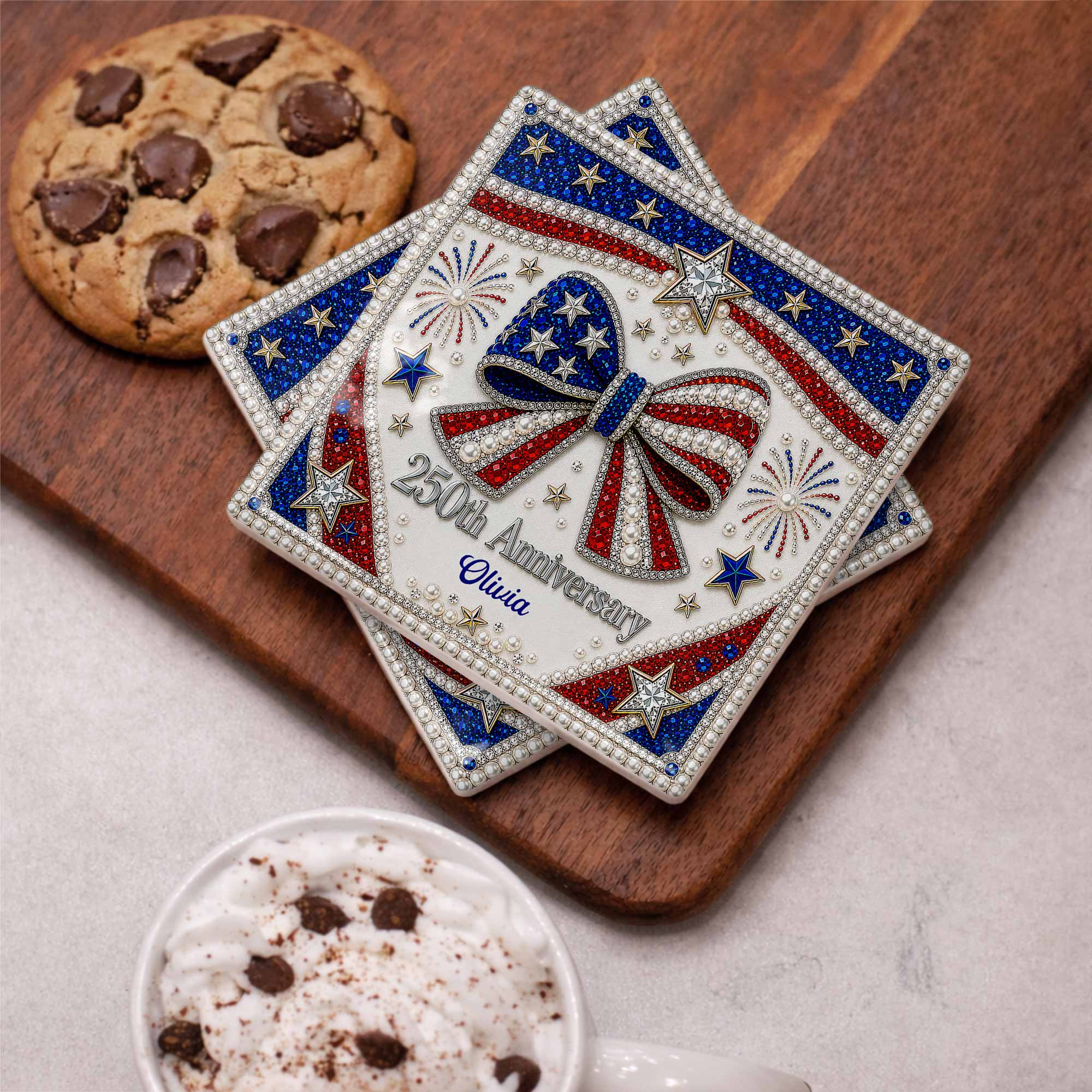 Personalized American Flag Ceramic Coaster Unique Gift Square Ceramic Coaster GradoCreations