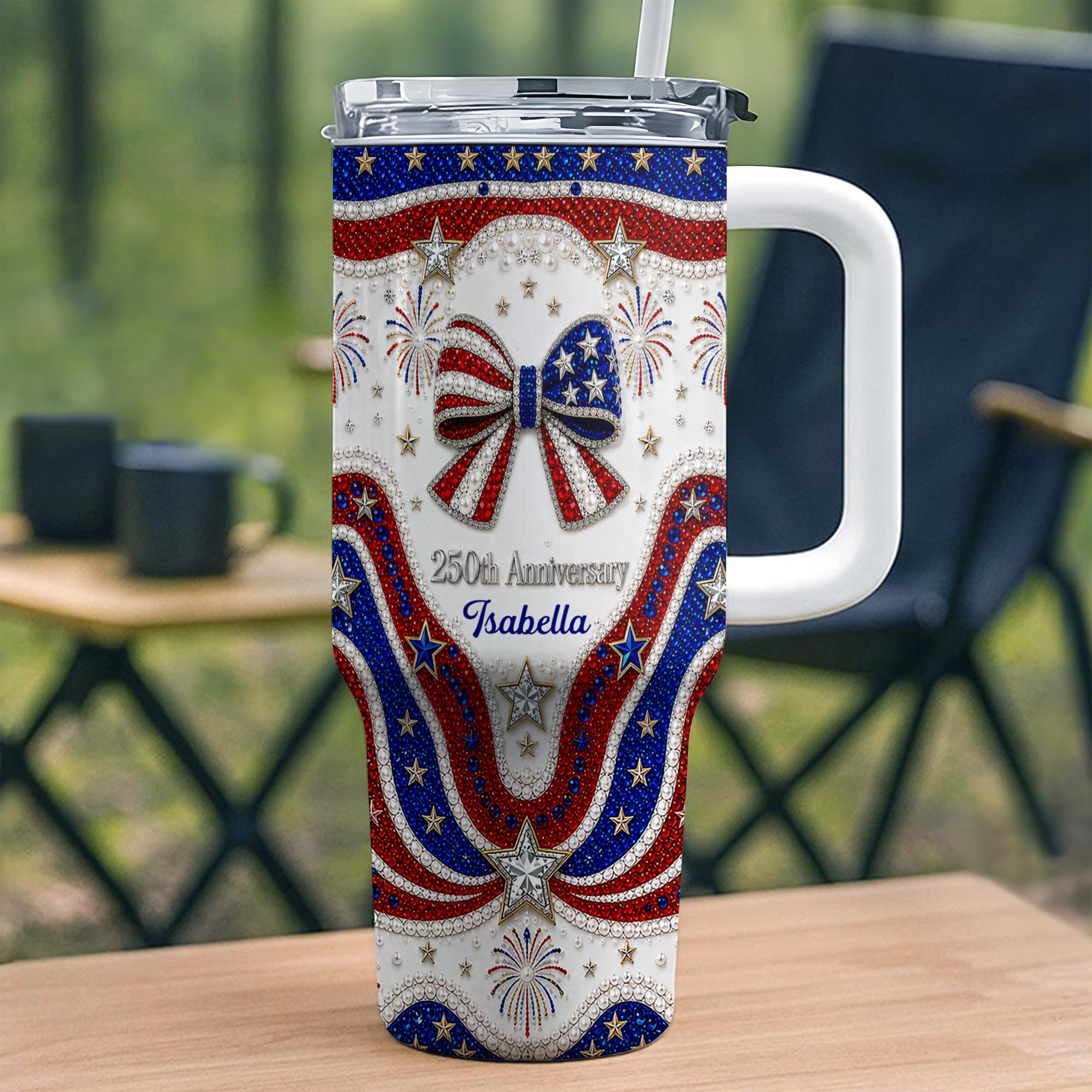 Personalized 40oz Tumbler with Straw Custom Name Gift for Independence Day 40oz Tumbler GradoCreations