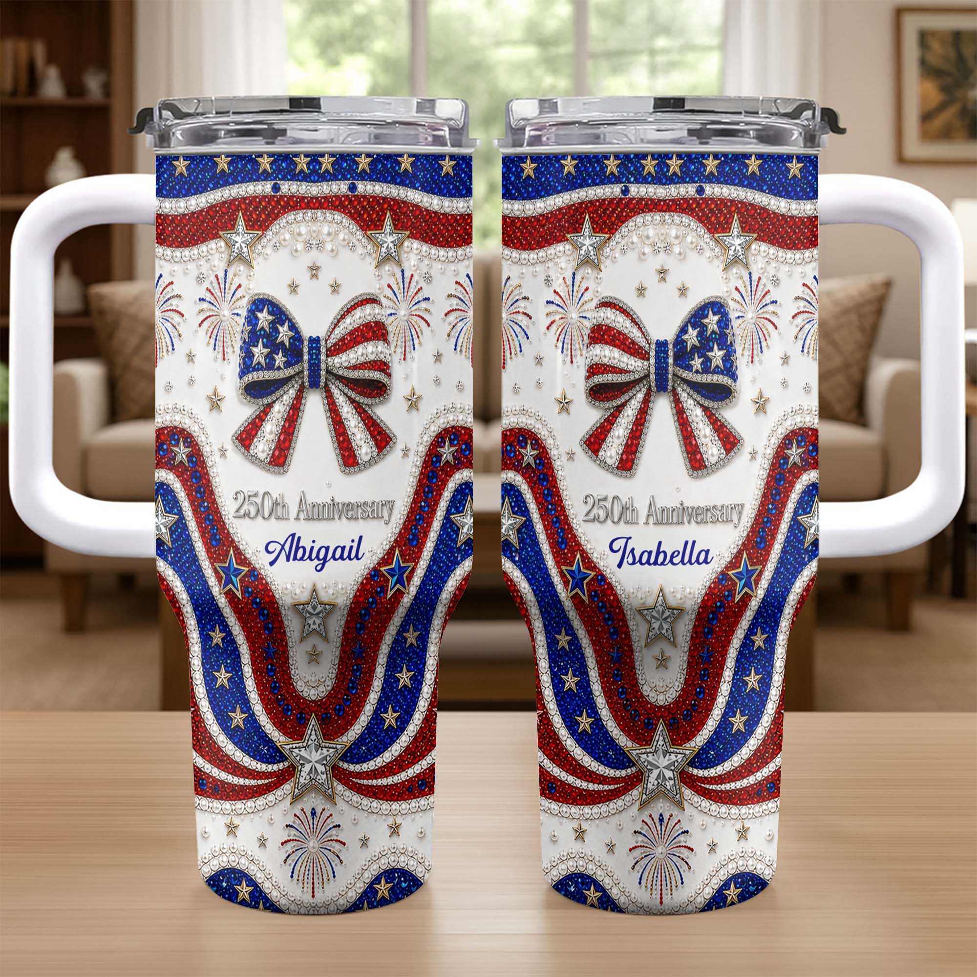 Personalized 40oz Tumbler with Straw Custom Name Gift for Independence Day 40oz Tumbler GradoCreations