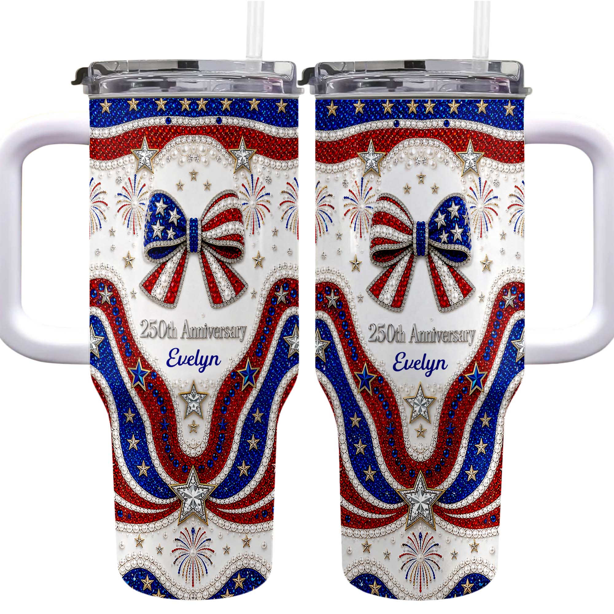 Personalized 40oz Tumbler with Straw Custom Name Gift for Independence Day 40oz Tumbler GradoCreations