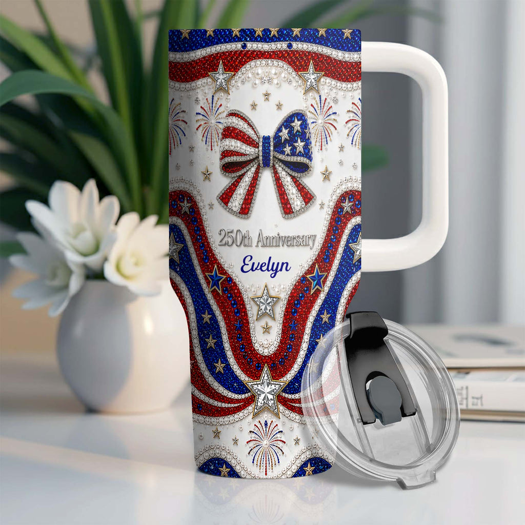 Personalized 40oz Tumbler with Straw Custom Name Gift for Independence Day 40oz Tumbler GradoCreations