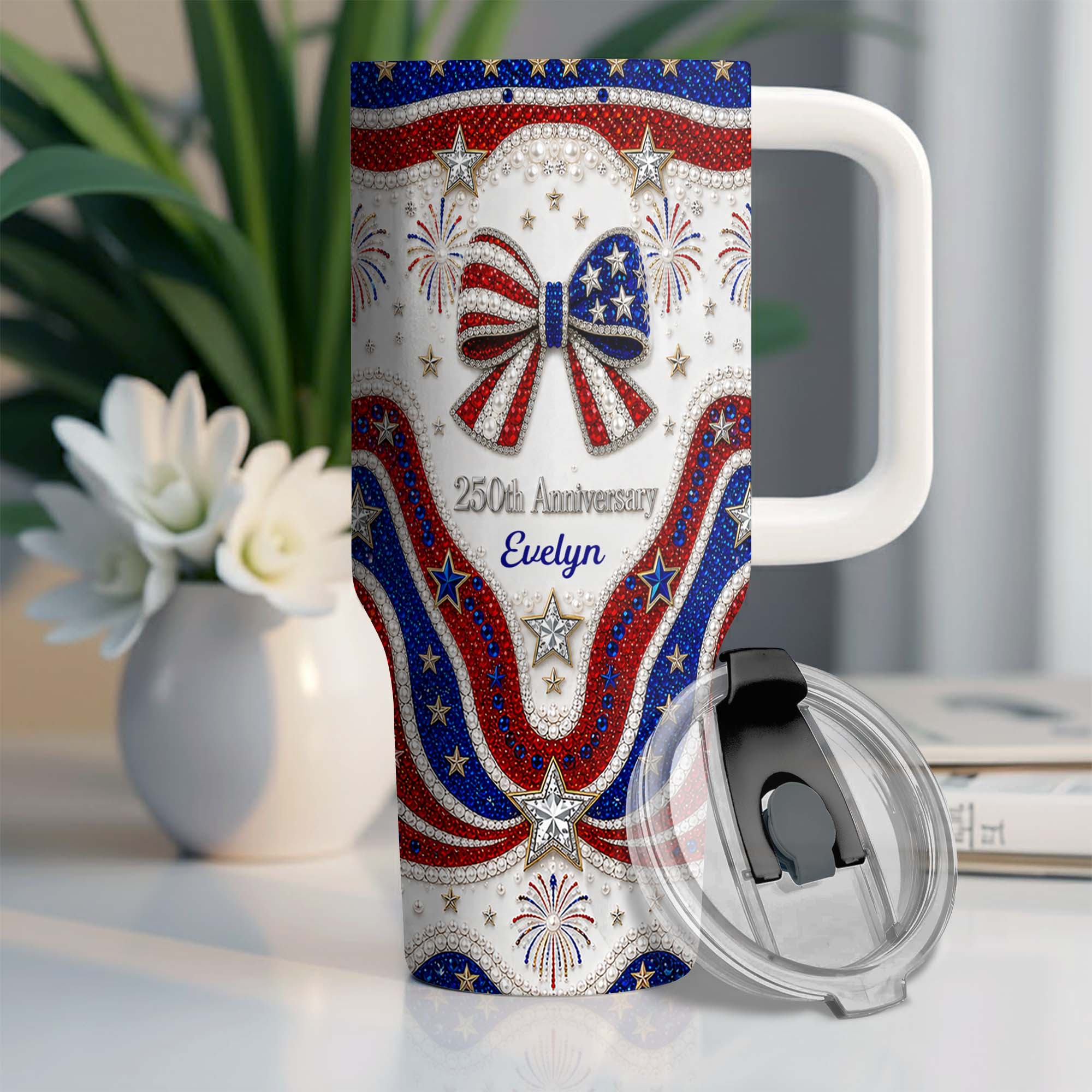 Personalized 40oz Tumbler with Straw Custom Name Gift for Independence Day 40oz Tumbler GradoCreations