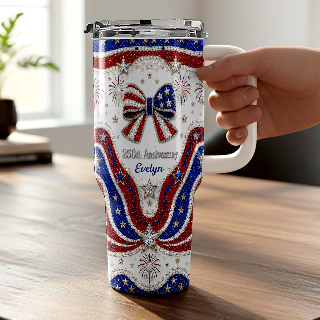 Personalized 40oz Tumbler with Straw Custom Name Gift for Independence Day 40oz Tumbler GradoCreations