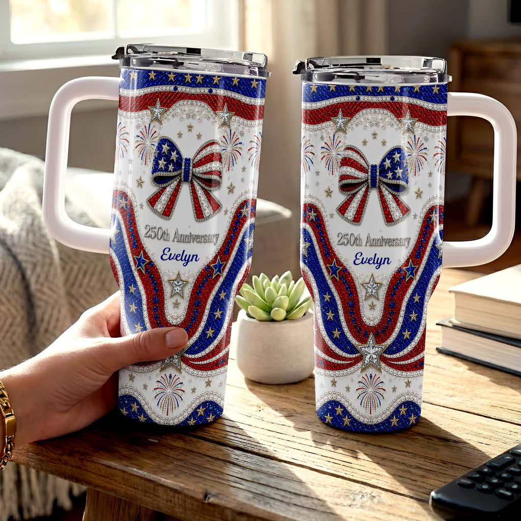 Personalized 40oz Tumbler with Straw Custom Name Gift for Independence Day 40oz Tumbler GradoCreations