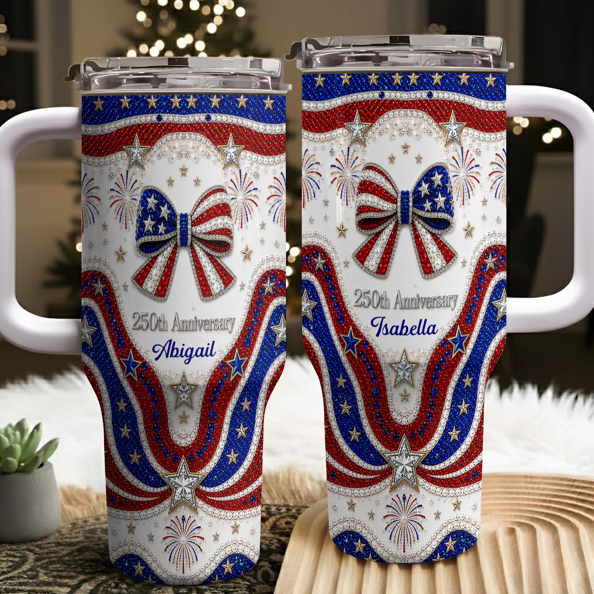 Personalized 40oz Tumbler with Straw Custom Name Gift for Independence Day 40oz Tumbler GradoCreations