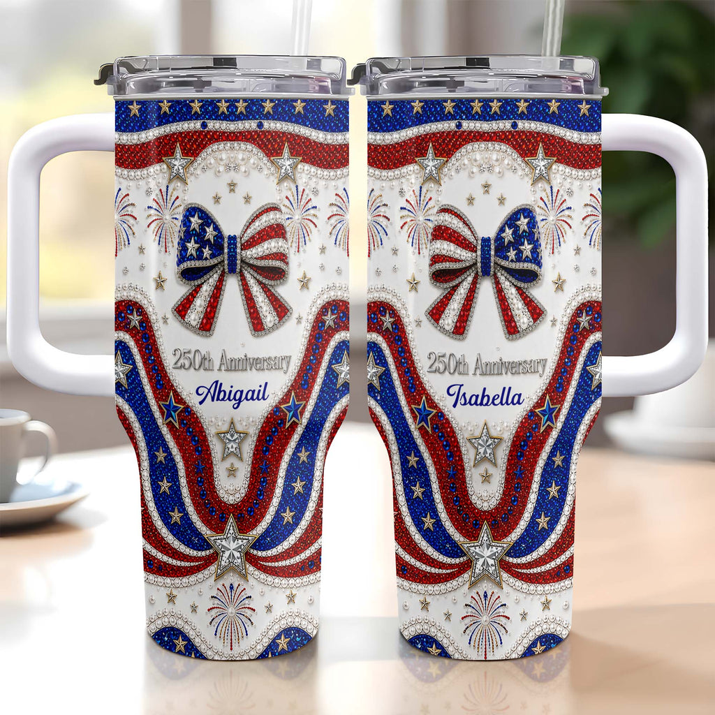 Personalized 40oz Tumbler with Straw Custom Name Gift for Independence Day 40oz Tumbler GradoCreations