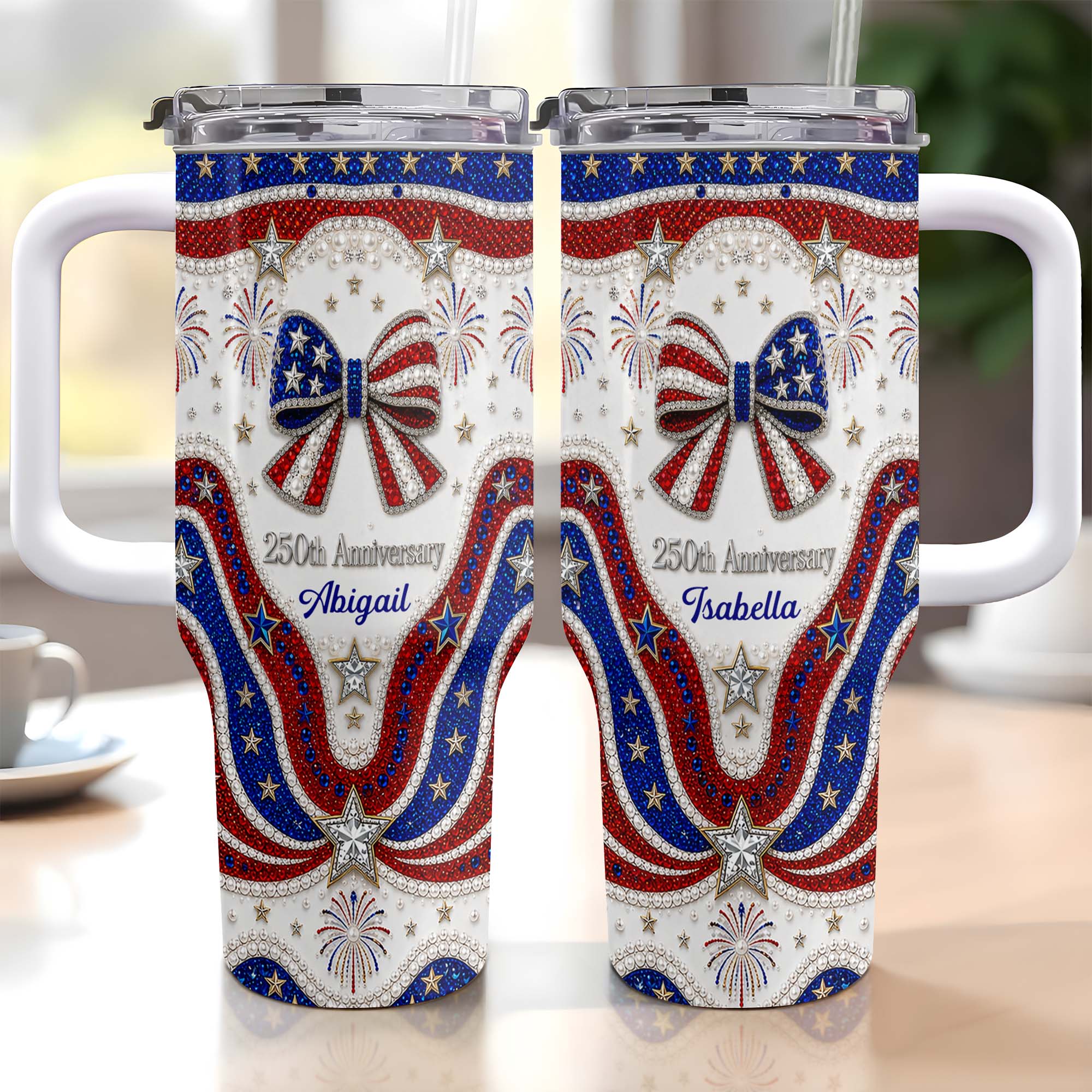 Personalized 40oz Tumbler with Straw Custom Name Gift for Independence Day 40oz Tumbler GradoCreations