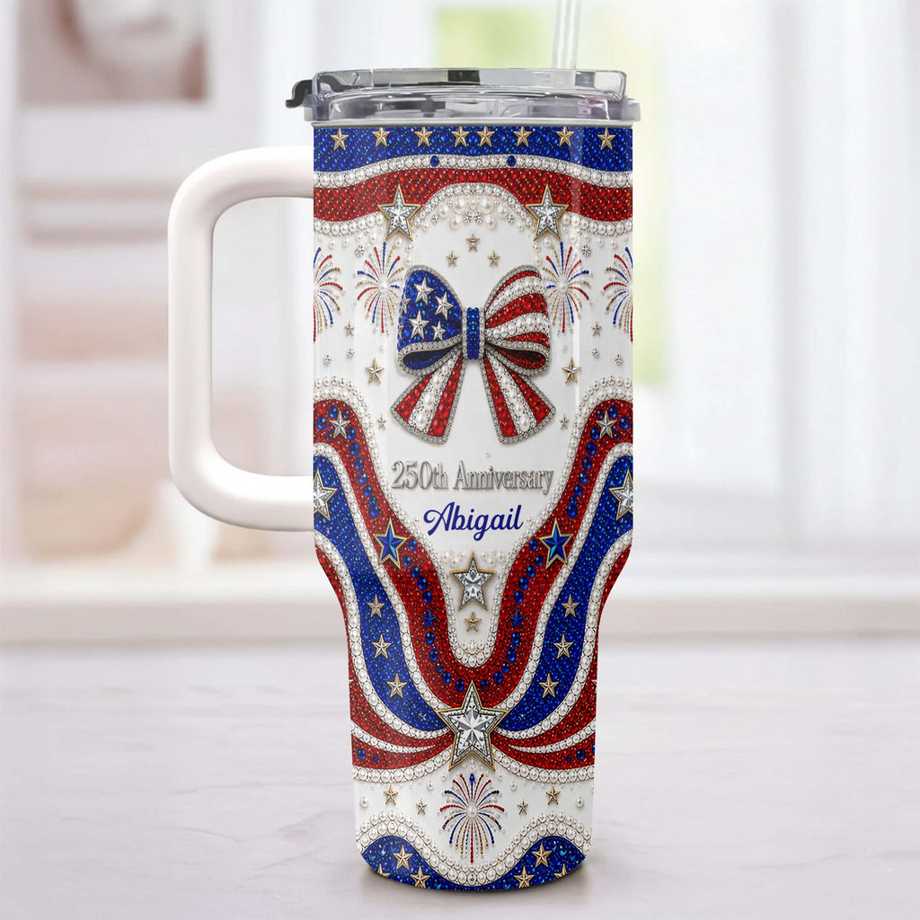 Personalized 40oz Tumbler with Straw Custom Name Gift for Independence Day 40oz Tumbler GradoCreations