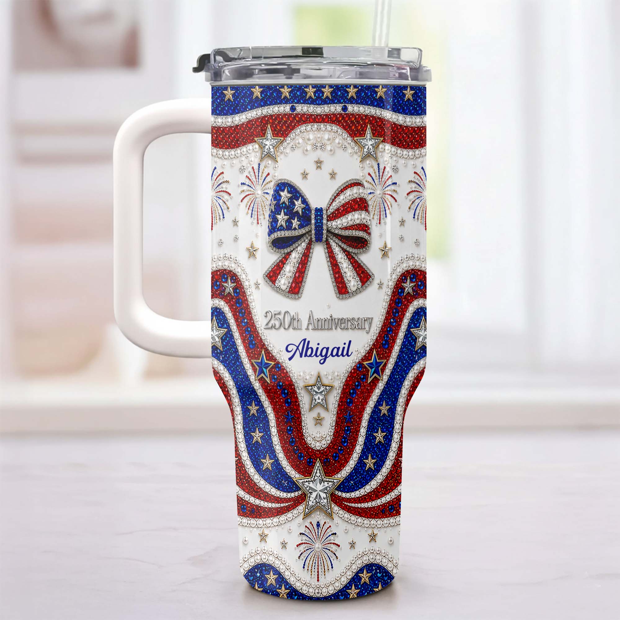 Personalized 40oz Tumbler with Straw Custom Name Gift for Independence Day 40oz Tumbler GradoCreations