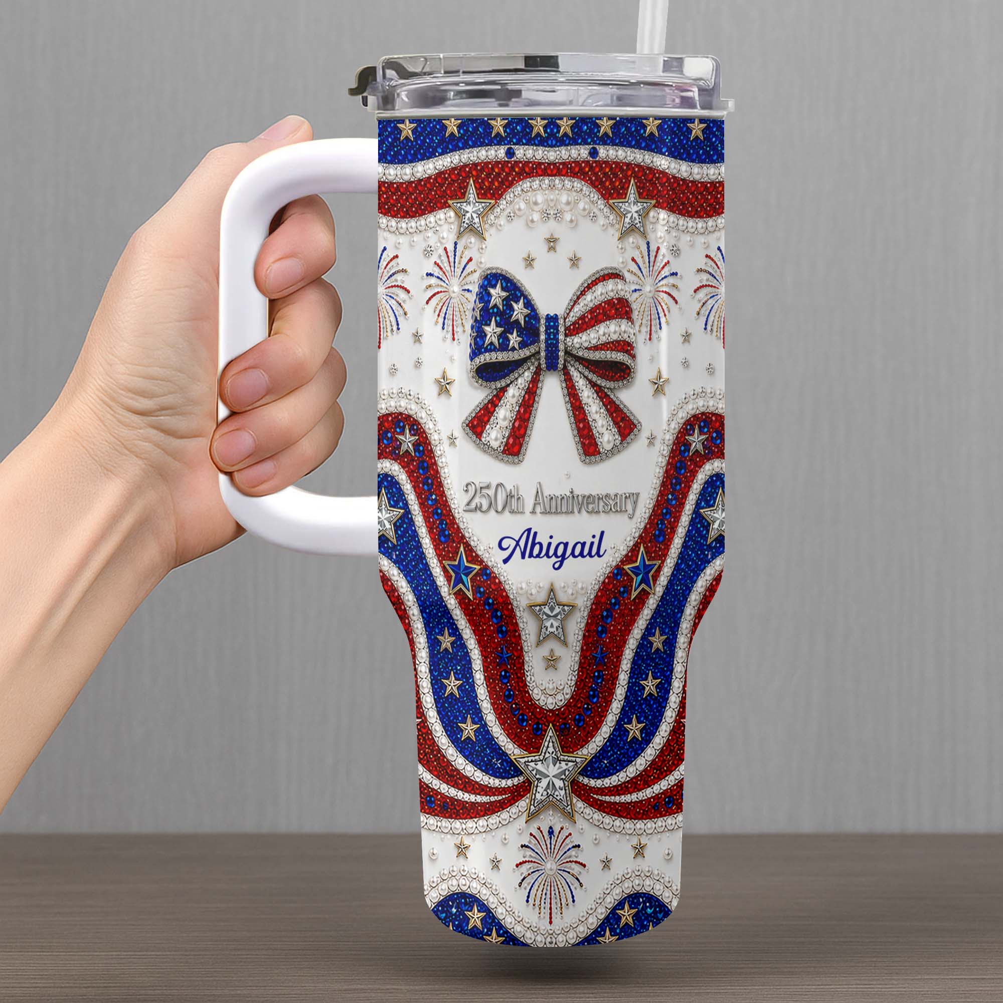 Personalized 40oz Tumbler with Straw Custom Name Gift for Independence Day 40oz Tumbler GradoCreations