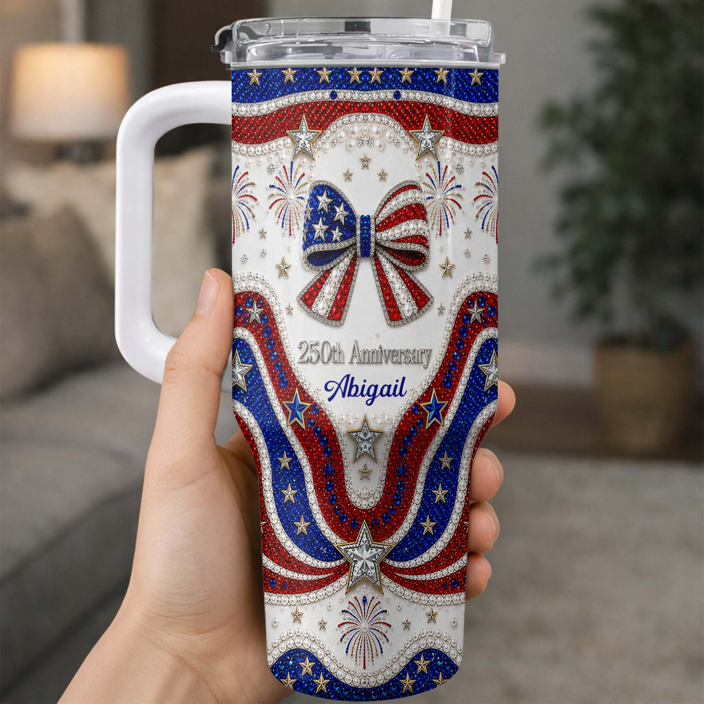 Personalized 40oz Tumbler with Straw Custom Name Gift for Independence Day 40oz Tumbler GradoCreations