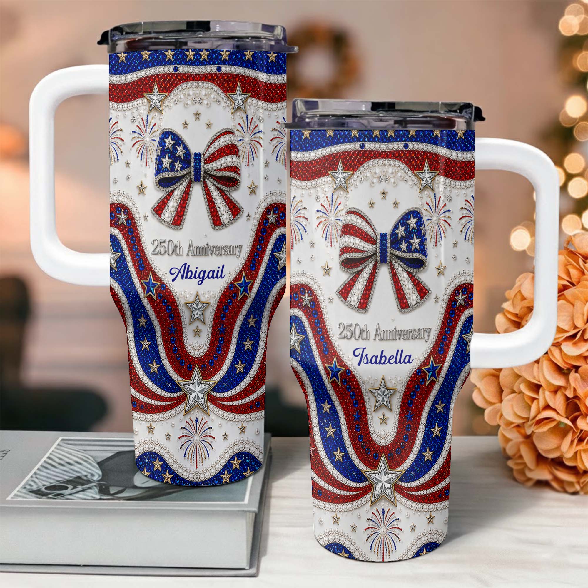 Personalized 40oz Tumbler with Straw Custom Name Gift for Independence Day 40oz Tumbler GradoCreations