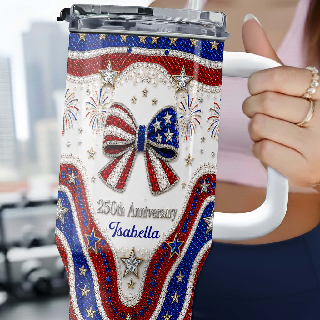 Personalized 40oz Tumbler with Straw Custom Name Gift for Independence Day 40oz Tumbler GradoCreations