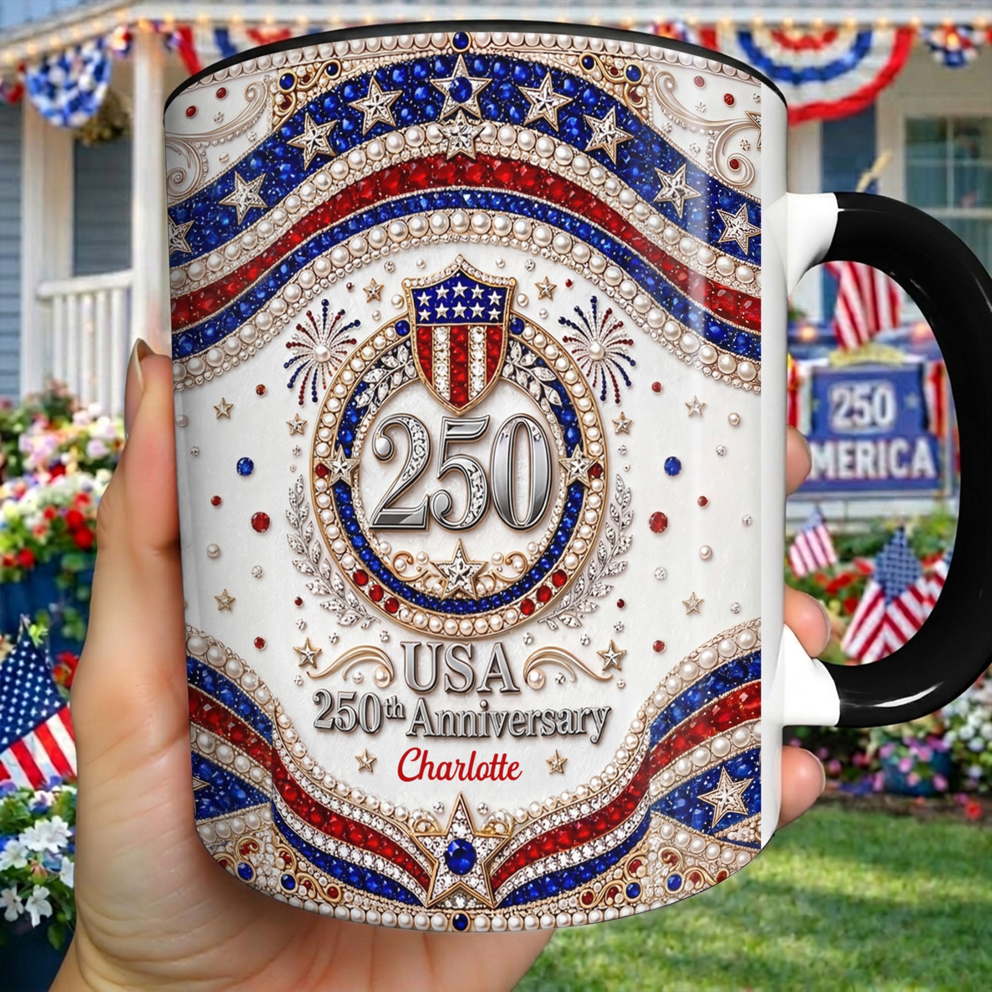 Personalized 250th Anniversary Patriotic Accent Mug Gift Accent Mug GradoCreations