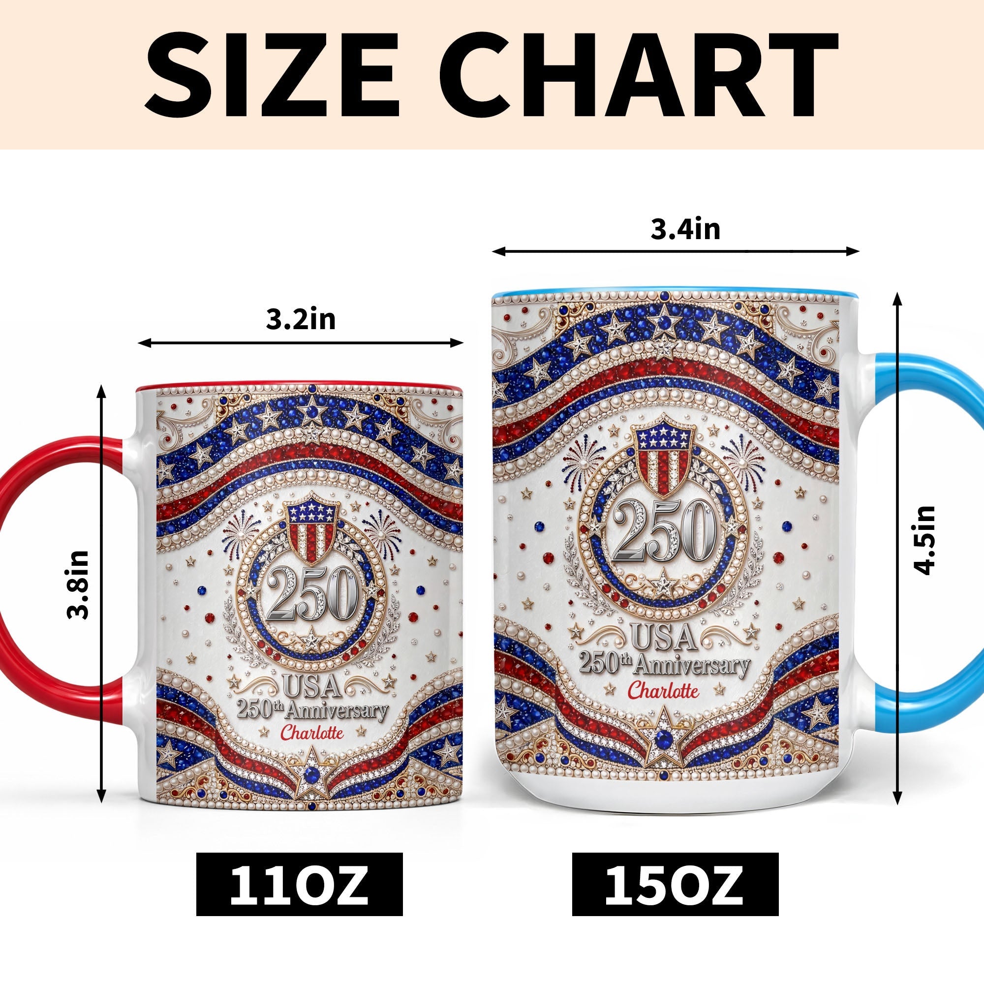 Personalized 250th Anniversary Patriotic Accent Mug Gift Accent Mug GradoCreations
