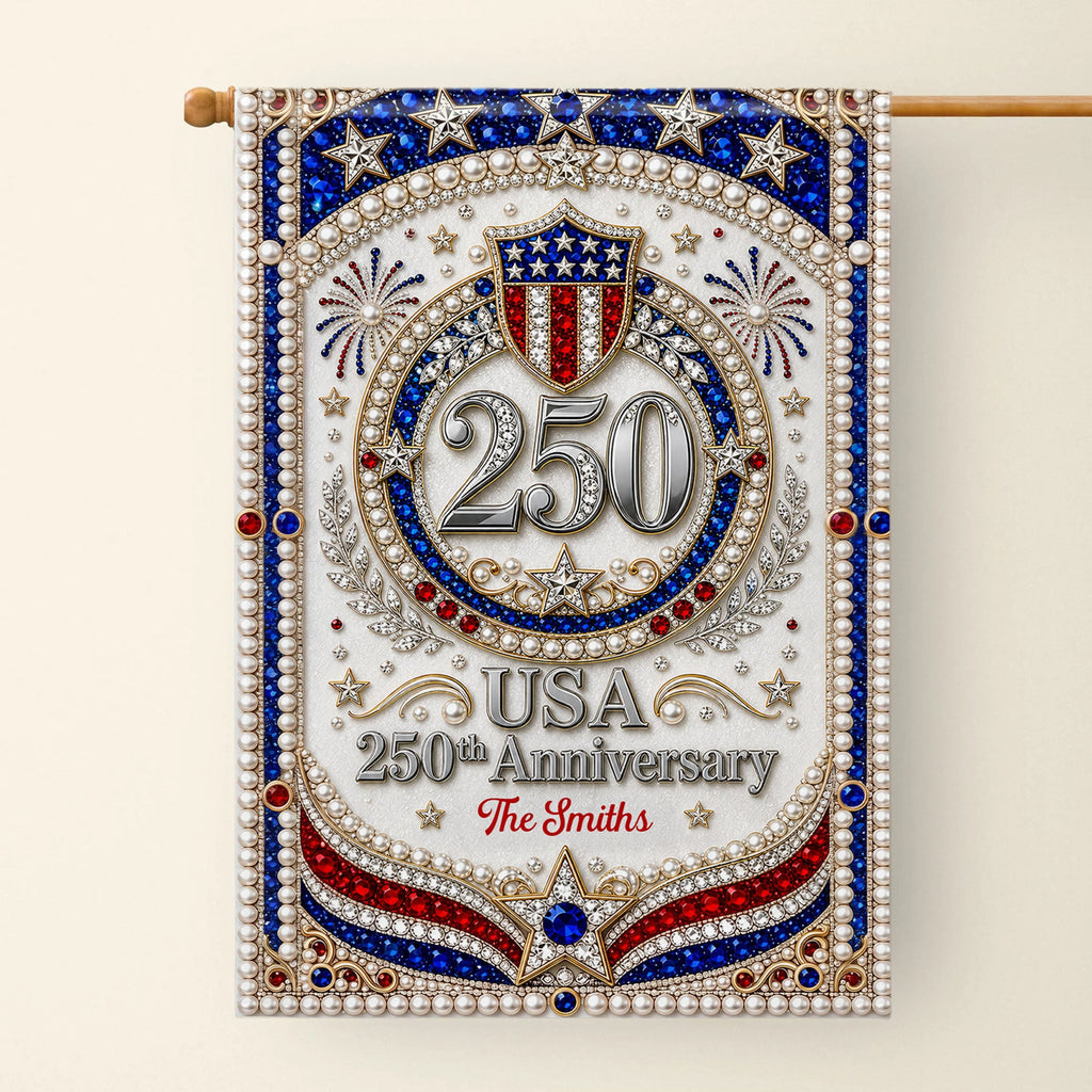 Personalized 3D Rhinestone Stars Flag Custom Name for Family Garden Flag GradoCreations