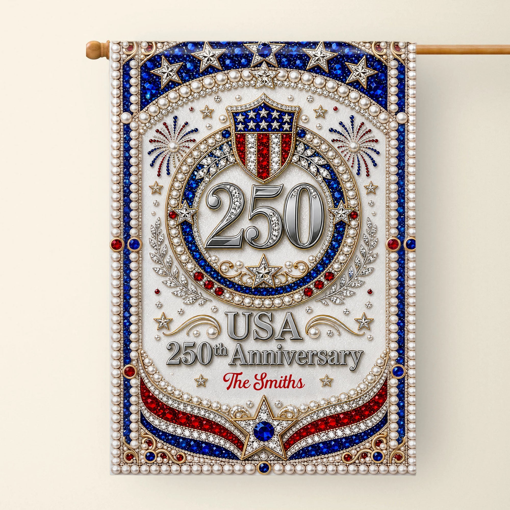 Personalized 3D Rhinestone Stars Flag Custom Name for Family Garden Flag GradoCreations
