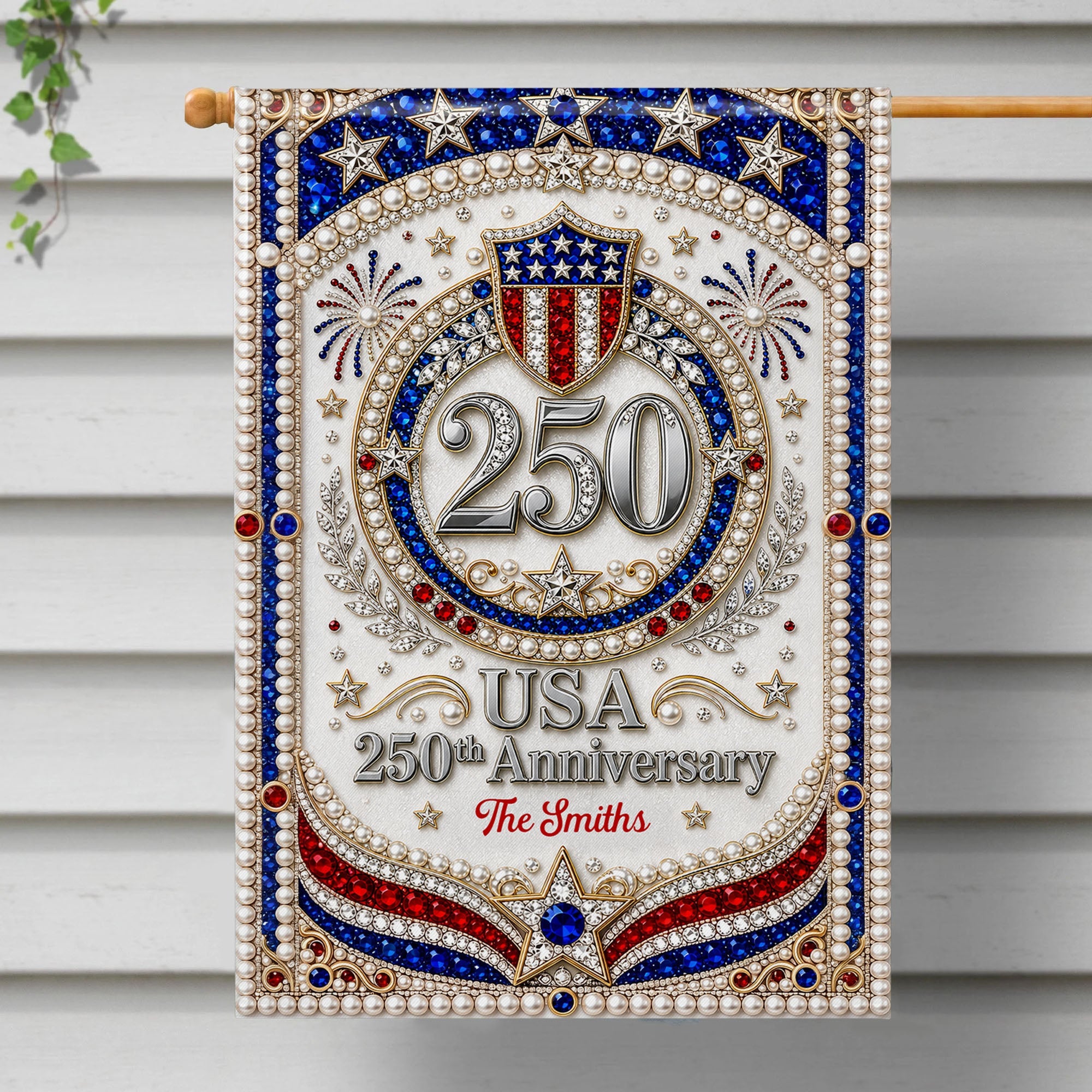 Personalized 3D Rhinestone Stars Flag Custom Name for Family Garden Flag GradoCreations