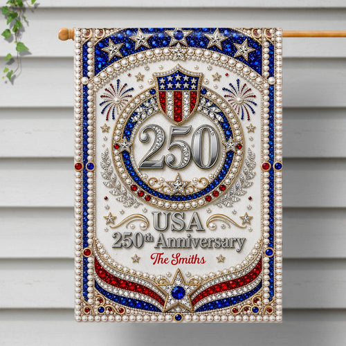 Personalized 3D Rhinestone Stars Flag Custom Name for Family Garden Flag GradoCreations