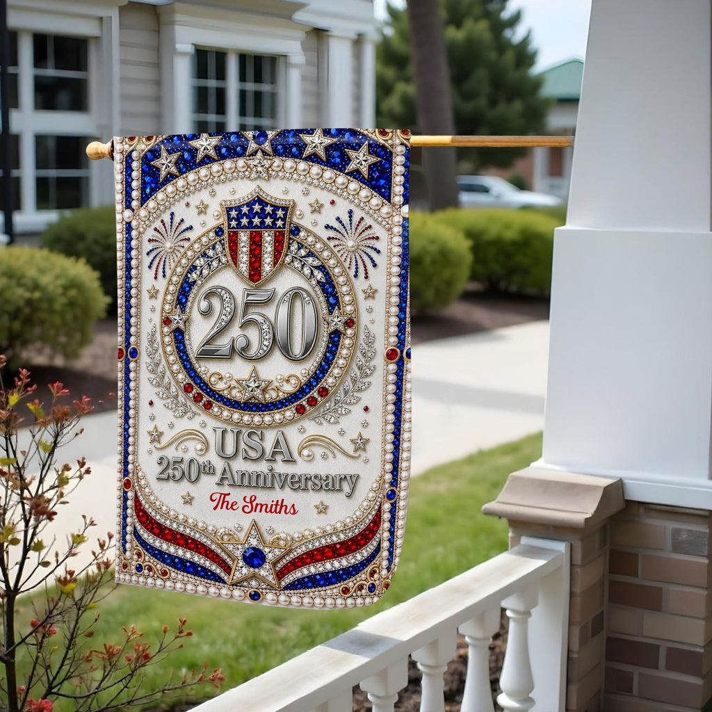 Personalized 3D Rhinestone Stars Flag Custom Name for Family Garden Flag GradoCreations