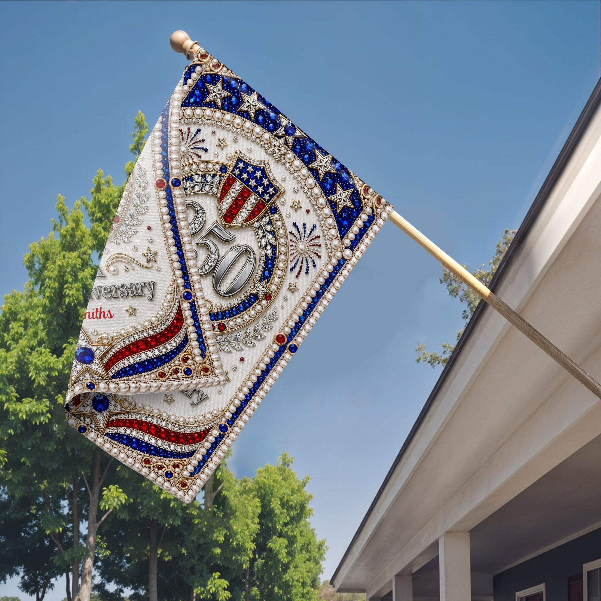 Personalized 3D Rhinestone Stars Flag Custom Name for Family Garden Flag GradoCreations