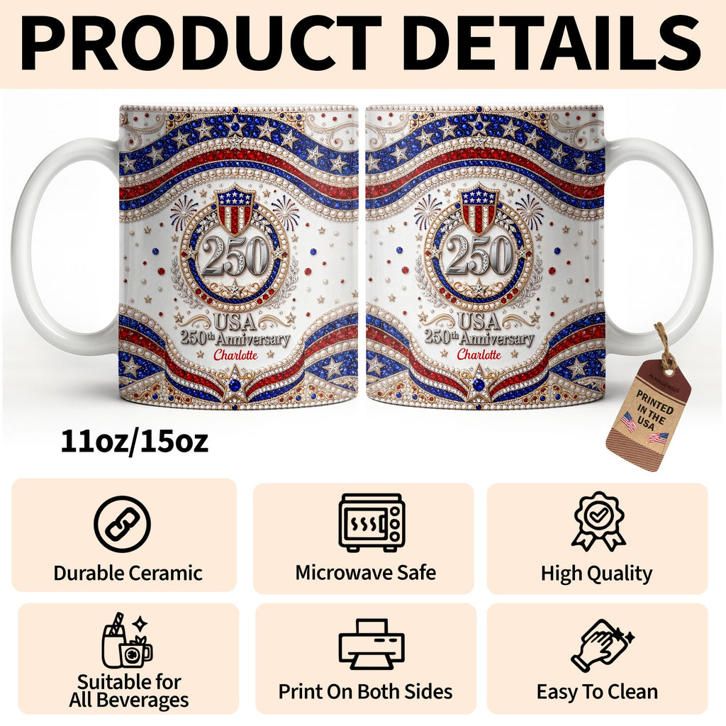 Personalized USA Patriotic Coffee Mug Custom Name Gift for Dad Edge-to-edge Mug GradoCreations