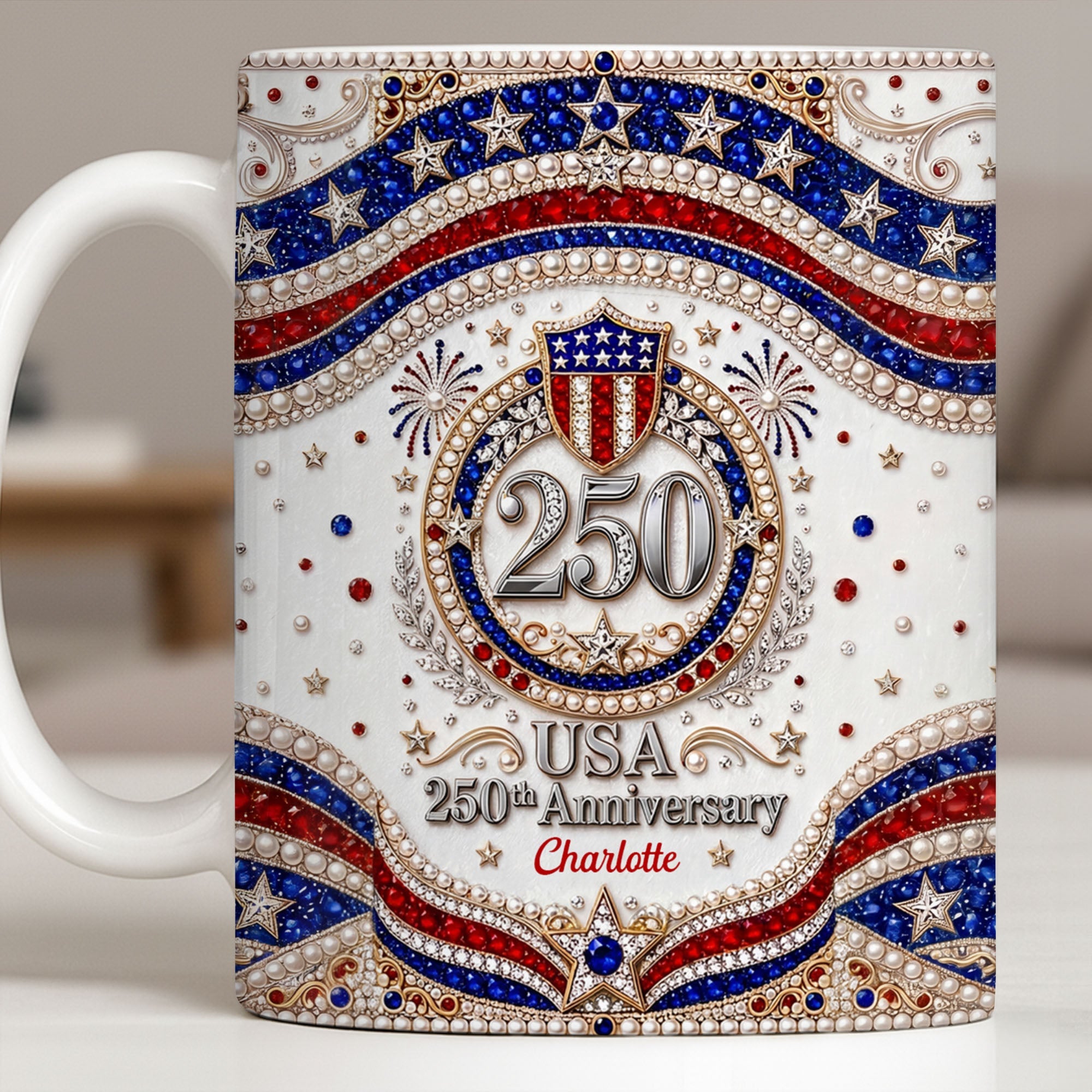 Personalized USA Patriotic Coffee Mug Custom Name Gift for Dad Edge-to-edge Mug GradoCreations