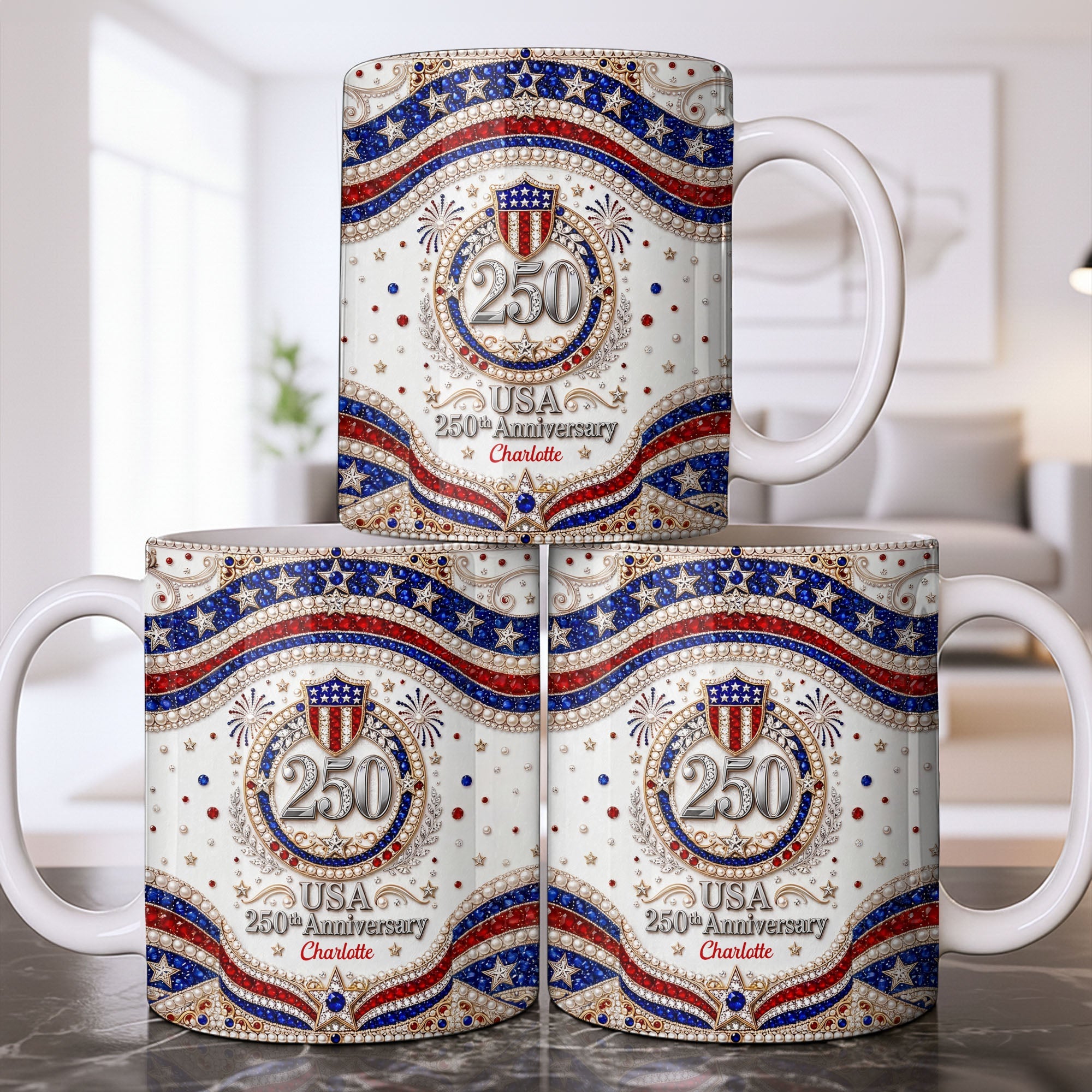 Personalized USA Patriotic Coffee Mug Custom Name Gift for Dad Edge-to-edge Mug GradoCreations