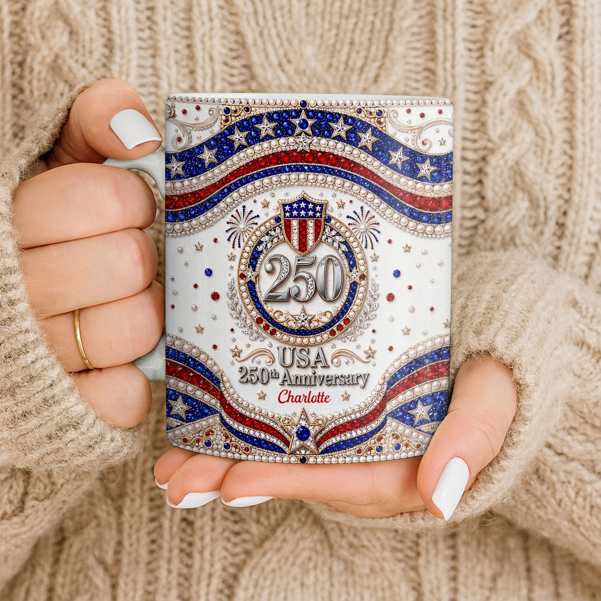 Personalized USA Patriotic Coffee Mug Custom Name Gift for Dad Edge-to-edge Mug GradoCreations