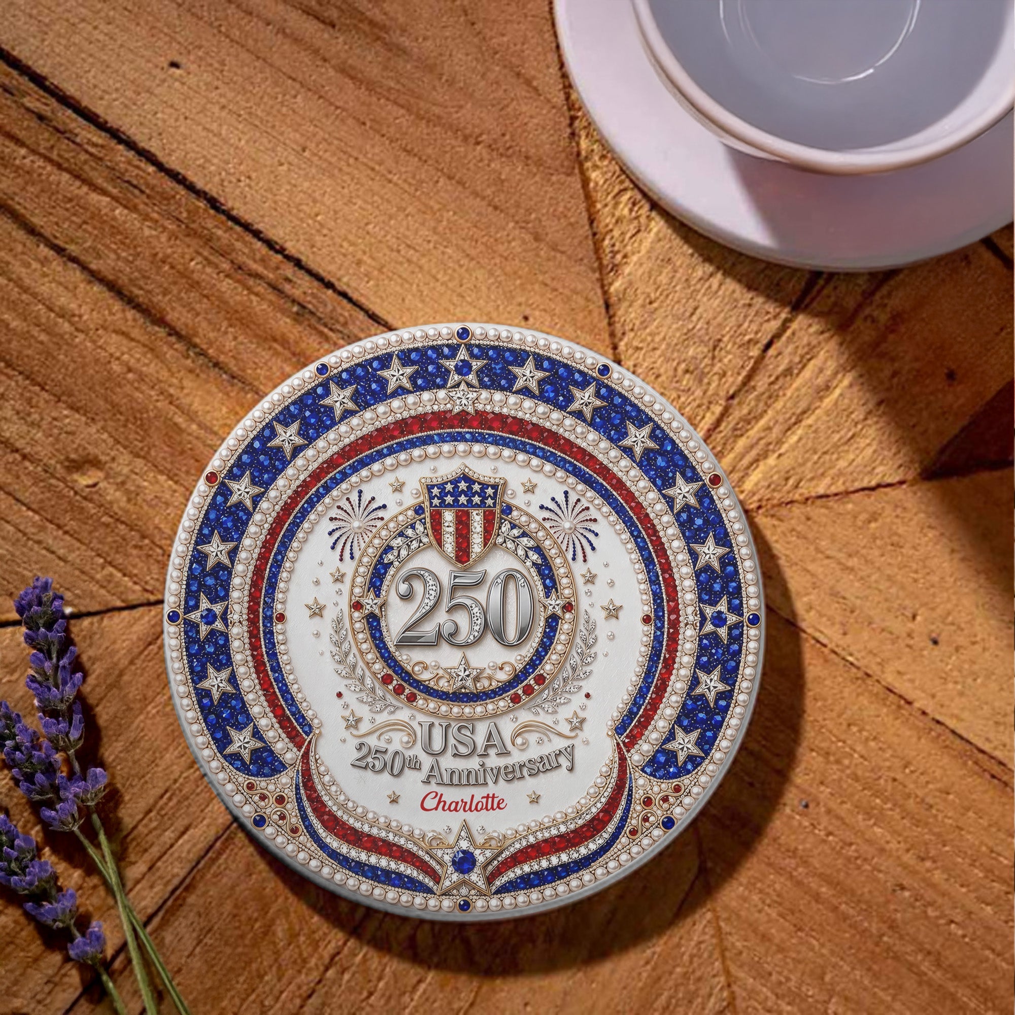 Personalized 250th Anniversary Ceramic Coaster Custom Name Gift Ceramic Coaster GradoCreations
