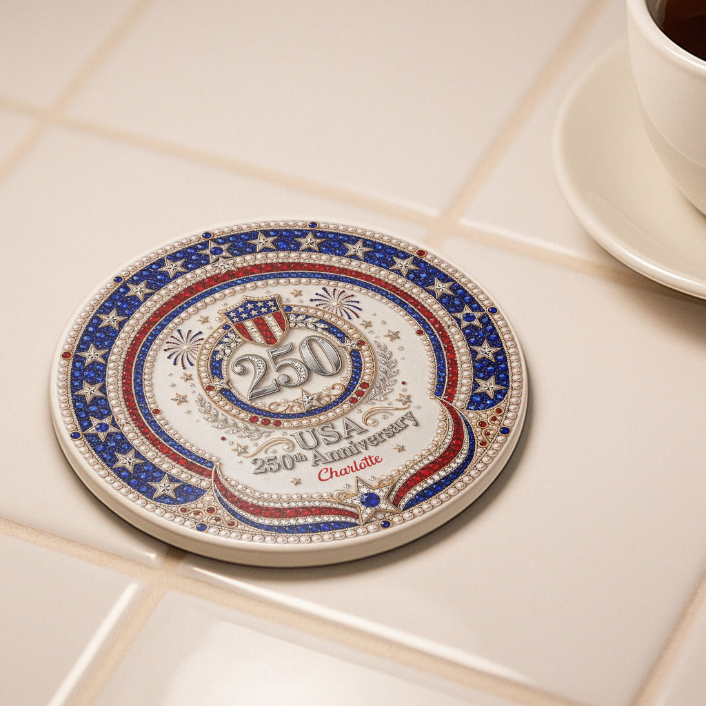 Personalized 250th Anniversary Ceramic Coaster Custom Name Gift Ceramic Coaster GradoCreations
