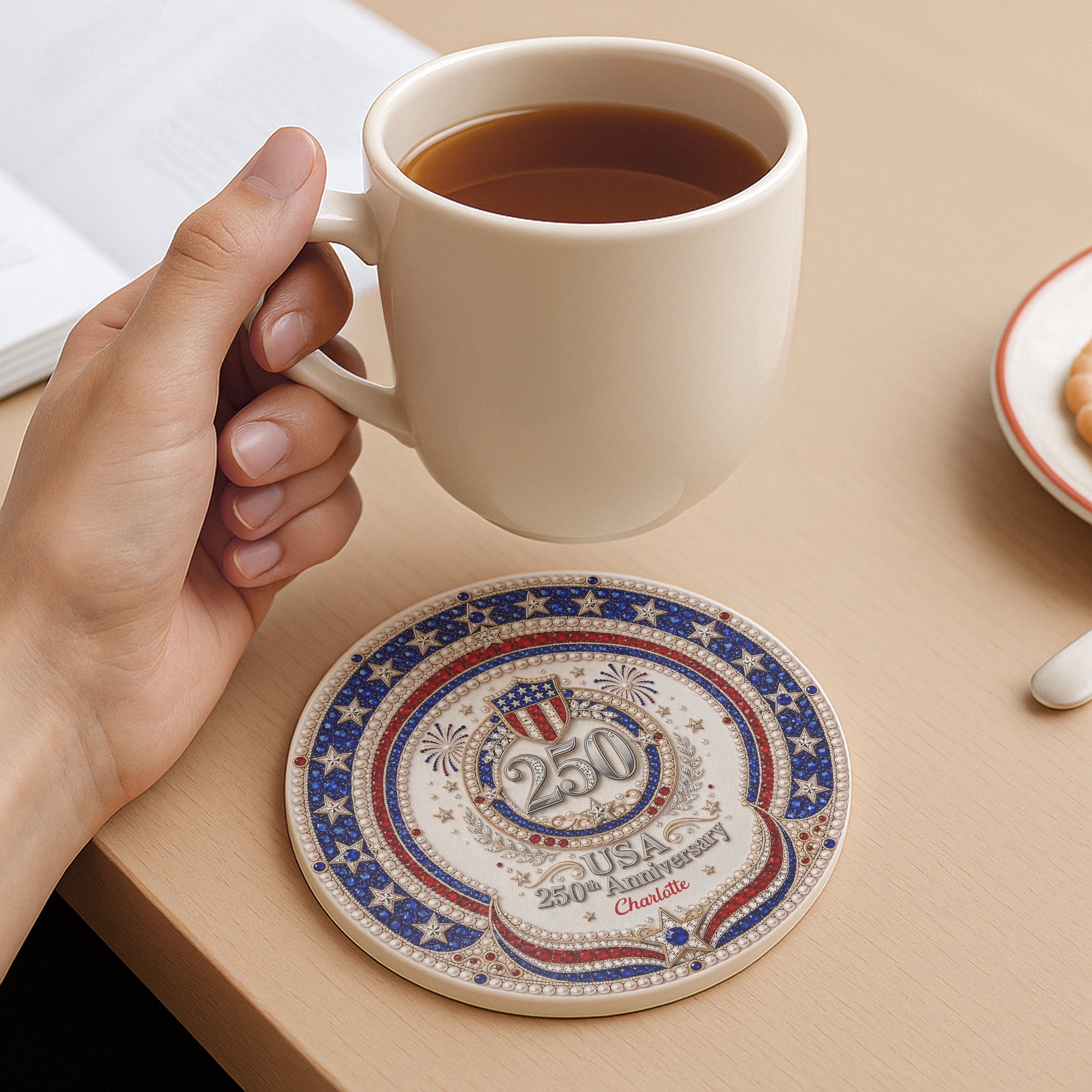 Personalized 250th Anniversary Ceramic Coaster Custom Name Gift Ceramic Coaster GradoCreations