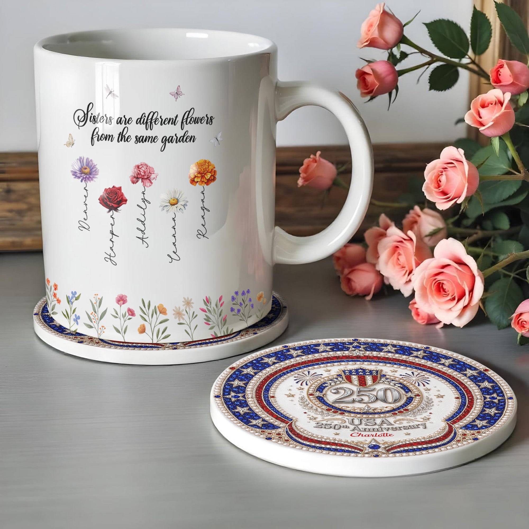 Personalized 250th Anniversary Ceramic Coaster Custom Name Gift Ceramic Coaster GradoCreations