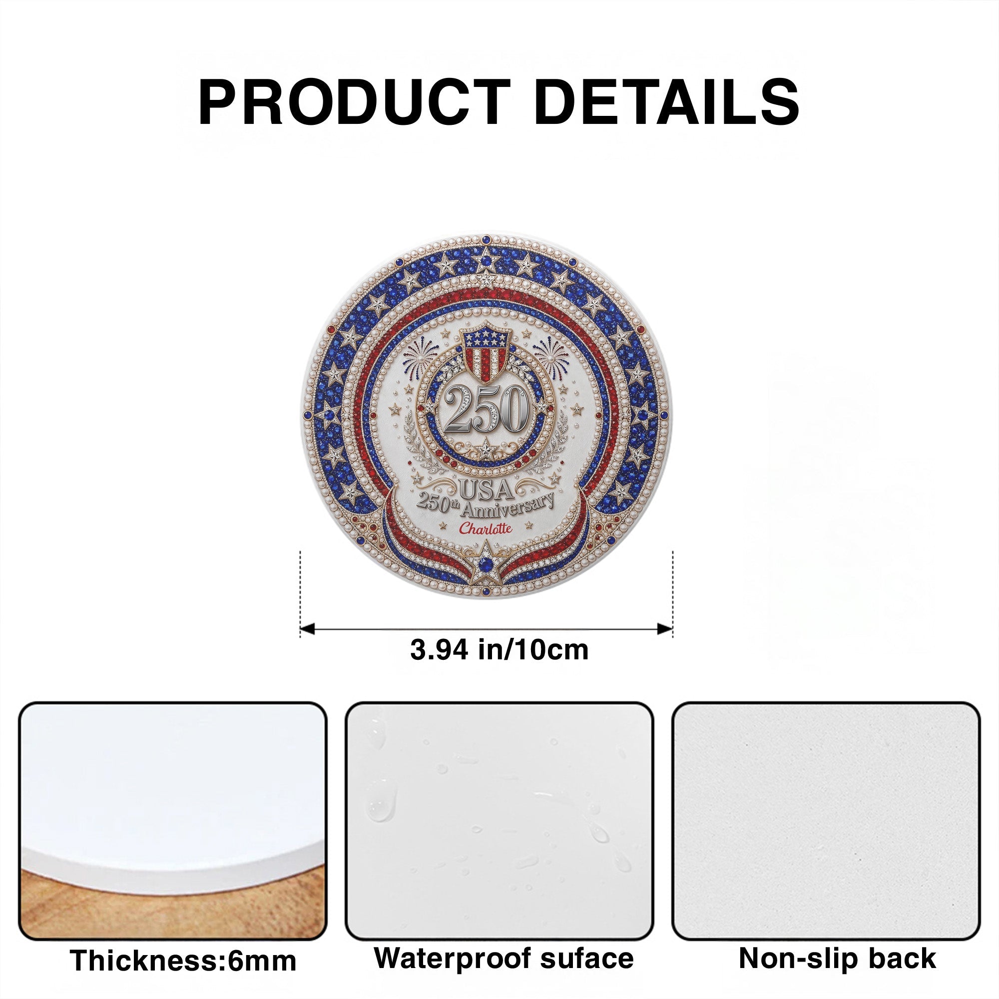 Personalized 250th Anniversary Ceramic Coaster Custom Name Gift Ceramic Coaster GradoCreations