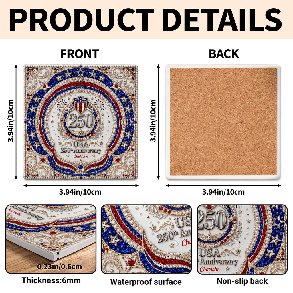 Personalized Ceramic Coaster USA 250th Anniversary Gift Square Ceramic Coaster GradoCreations