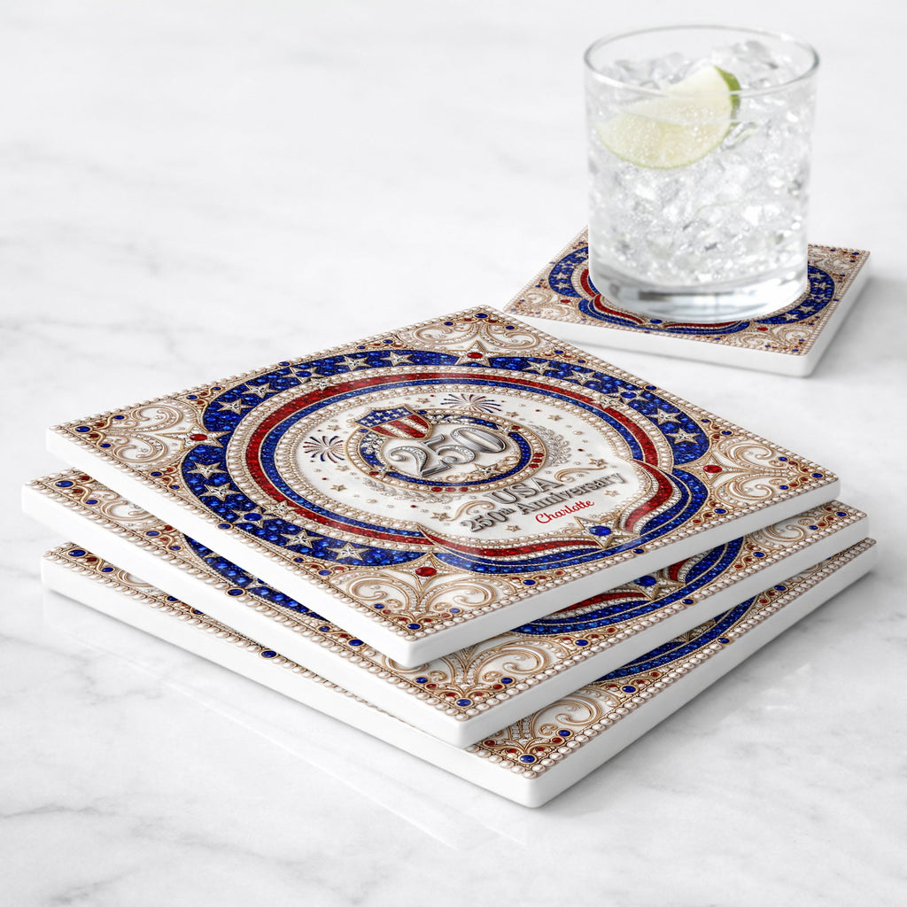 Personalized Ceramic Coaster USA 250th Anniversary Gift Square Ceramic Coaster GradoCreations