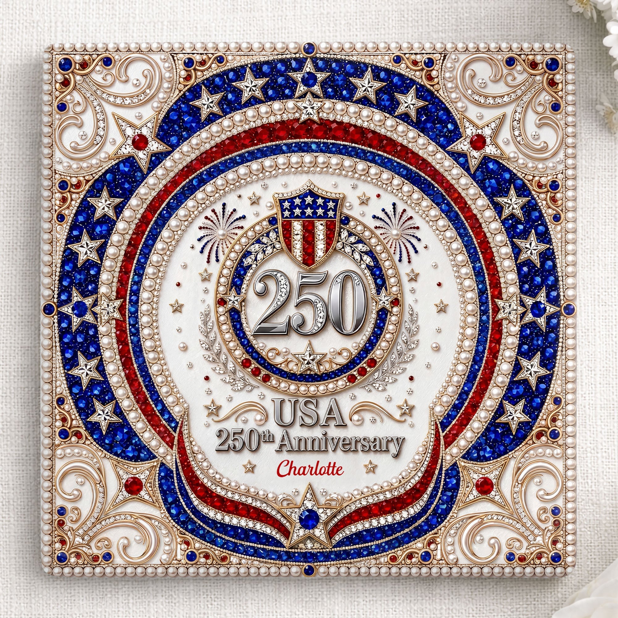 Personalized Ceramic Coaster USA 250th Anniversary Gift Square Ceramic Coaster GradoCreations