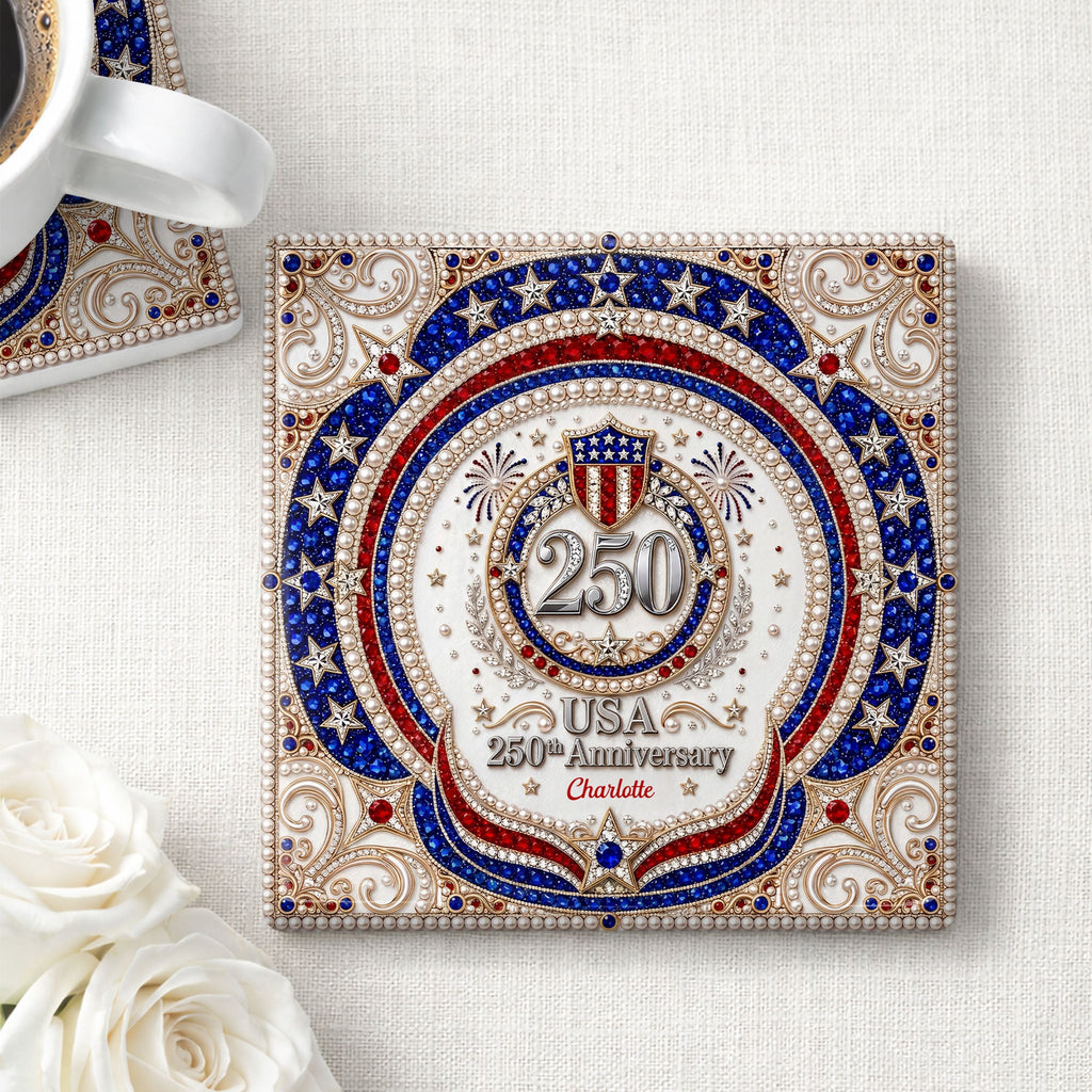 Personalized Ceramic Coaster USA 250th Anniversary Gift Square Ceramic Coaster GradoCreations