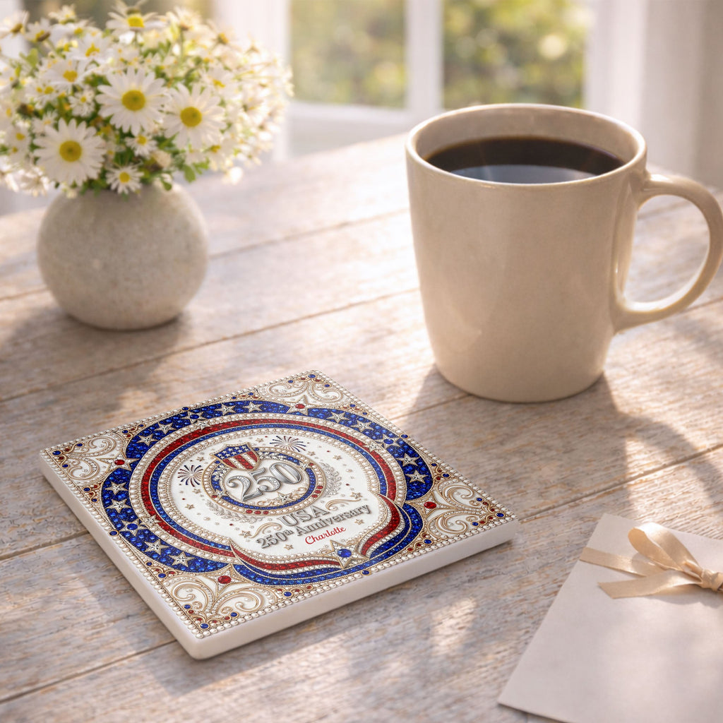 Personalized Ceramic Coaster USA 250th Anniversary Gift Square Ceramic Coaster GradoCreations